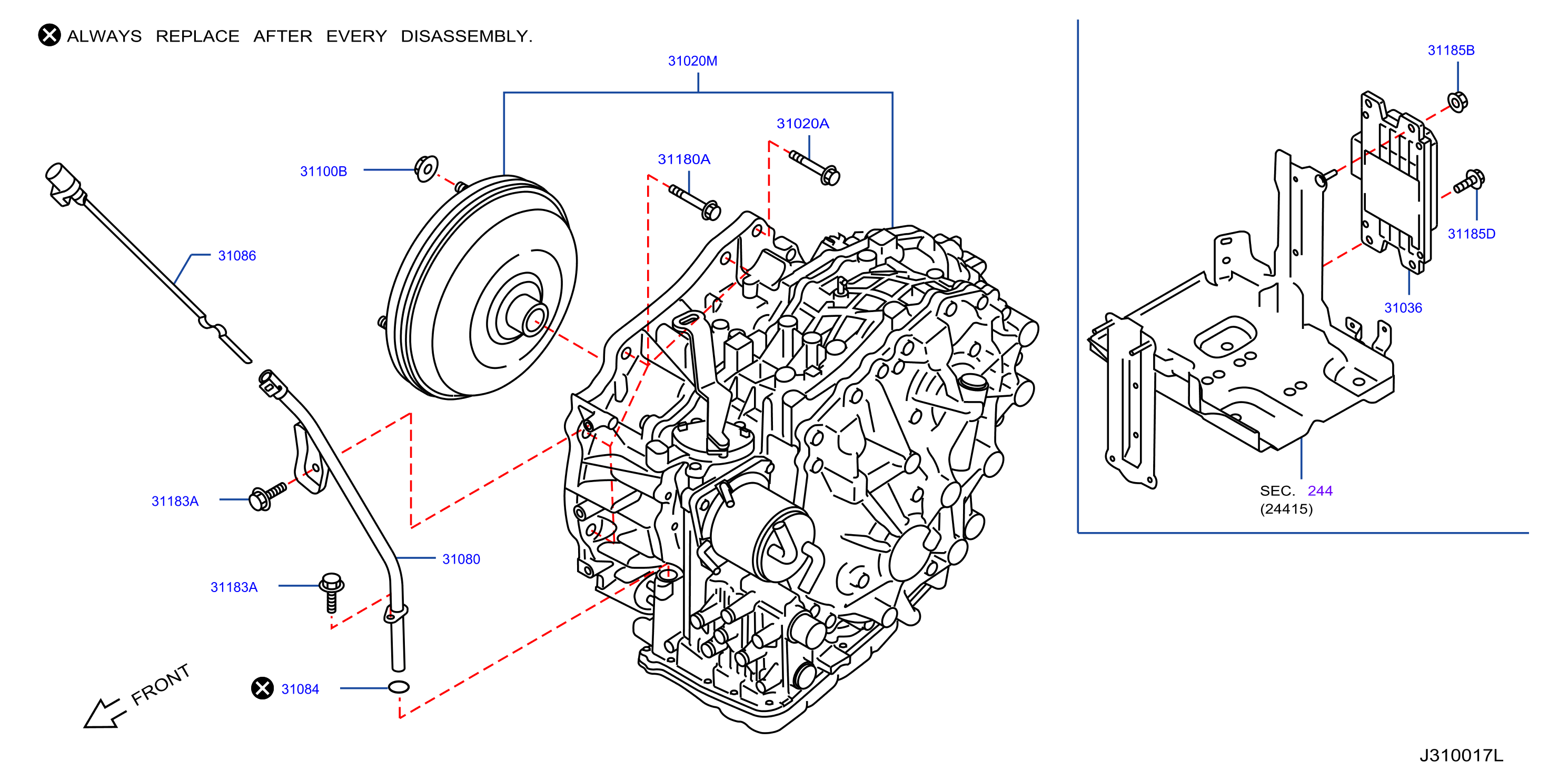 Diagram TRANS. AUT., TRANS. EJE DEL. Y AJUSTE for your 2018 Nissan Maxima   