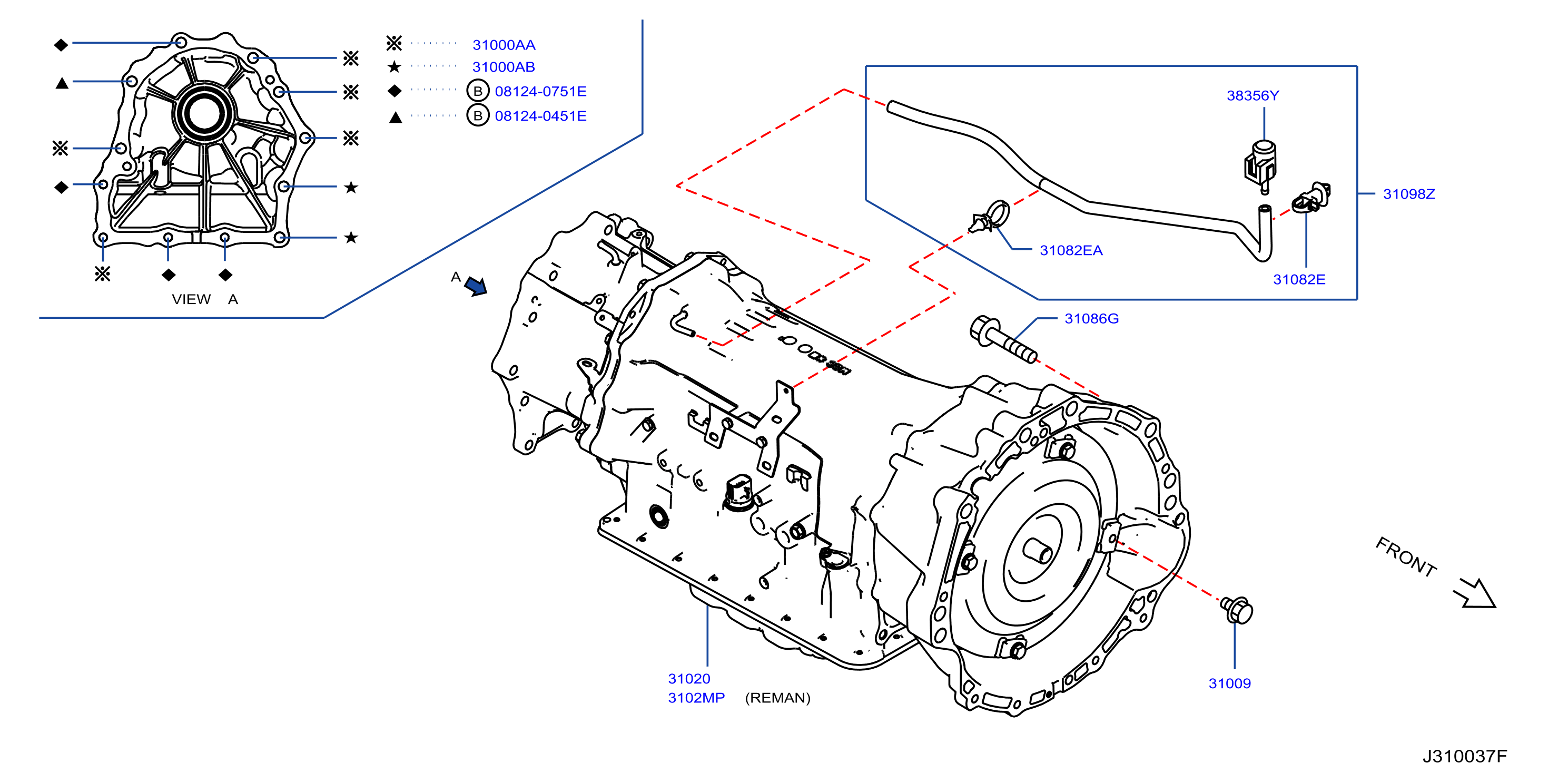 Diagram TRANS. AUT., TRANS. EJE DEL. Y AJUSTE for your INFINITI