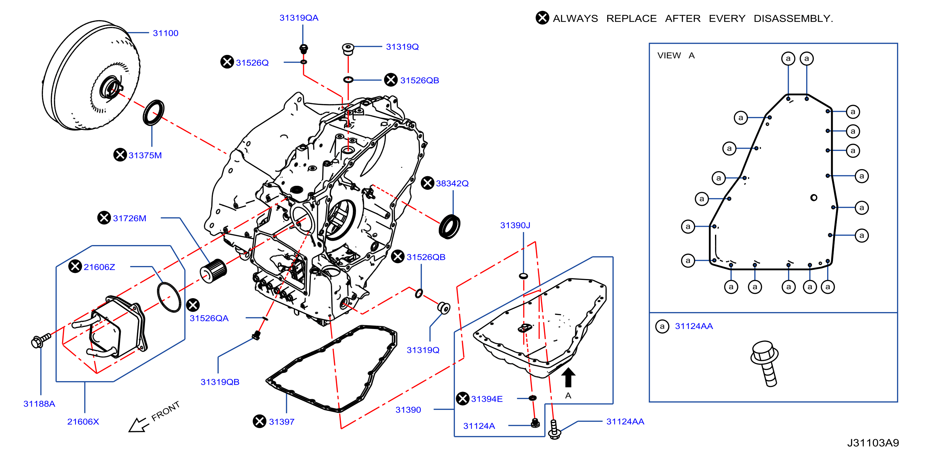 Diagram TORQUE CONVERTER,HOUSING & CASE for your 2016 Nissan Altima SEDAN PLAT 2.5L CVT AWD 
