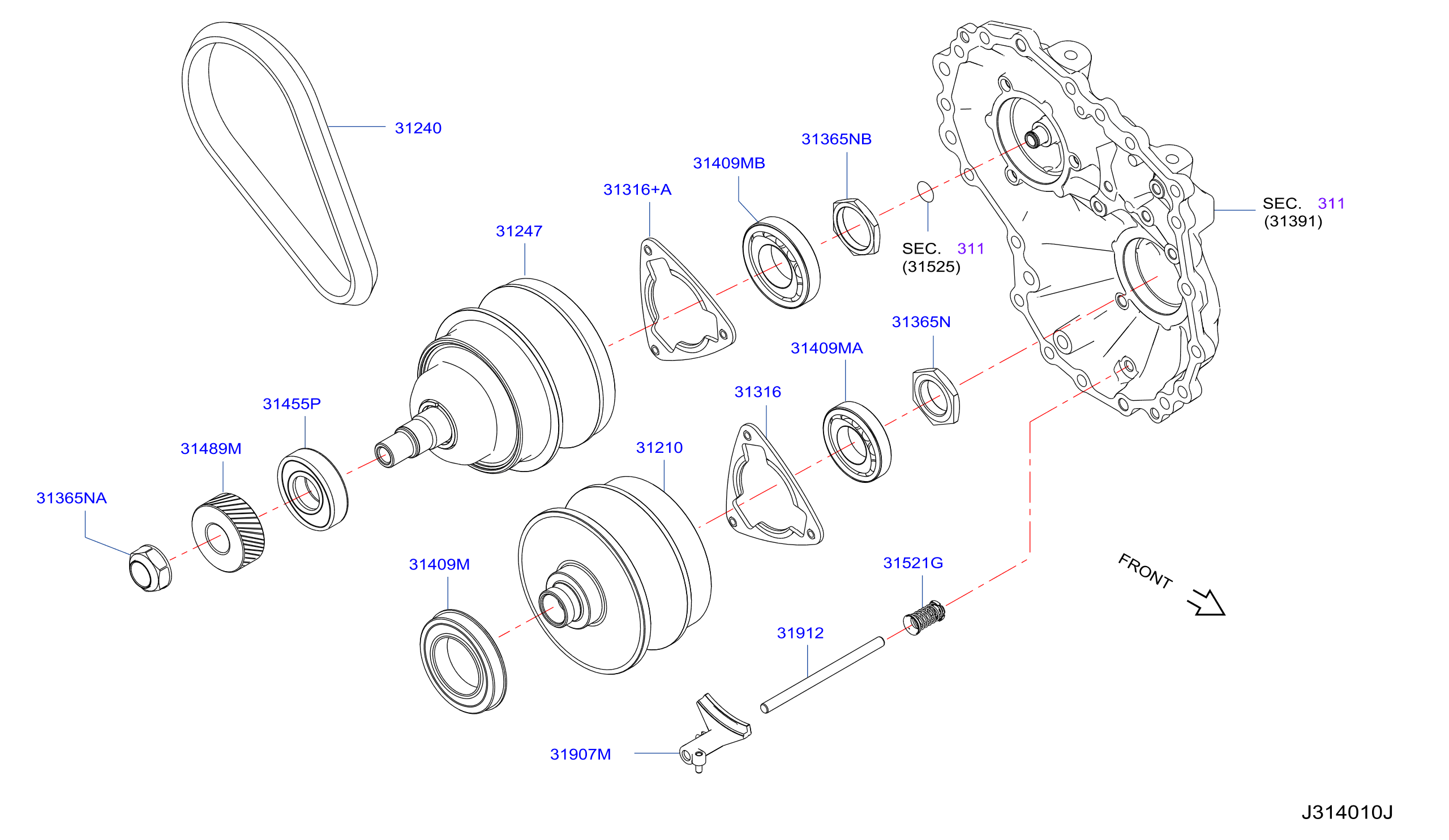 Nissan Armada Belt Pulley. CVT MCVT TRANSMISSION 31240 1XF0B