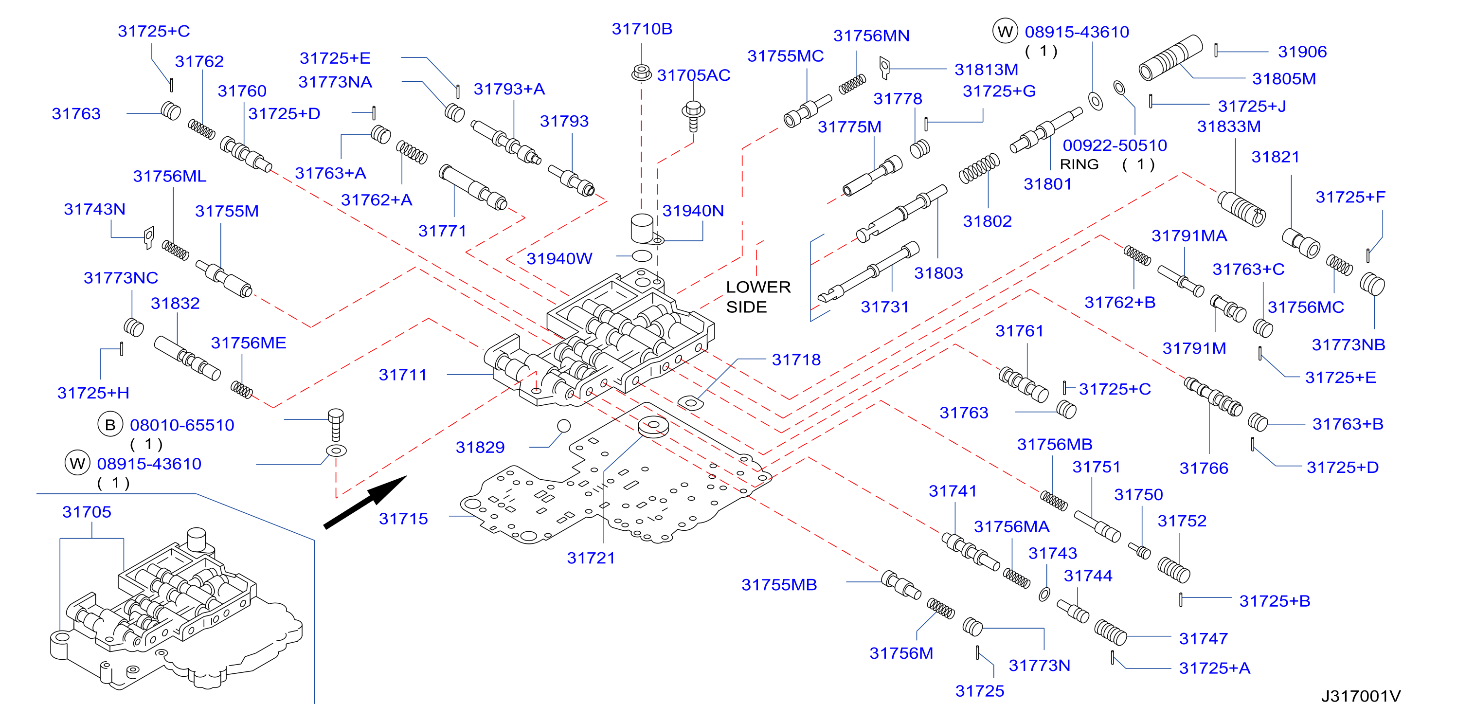 Diagram VÁLVULAS DE MANDO (AUTOMÁTICA) for your 2004 Nissan Frontier SC LWB 3.3L V6 AT 2WD 
