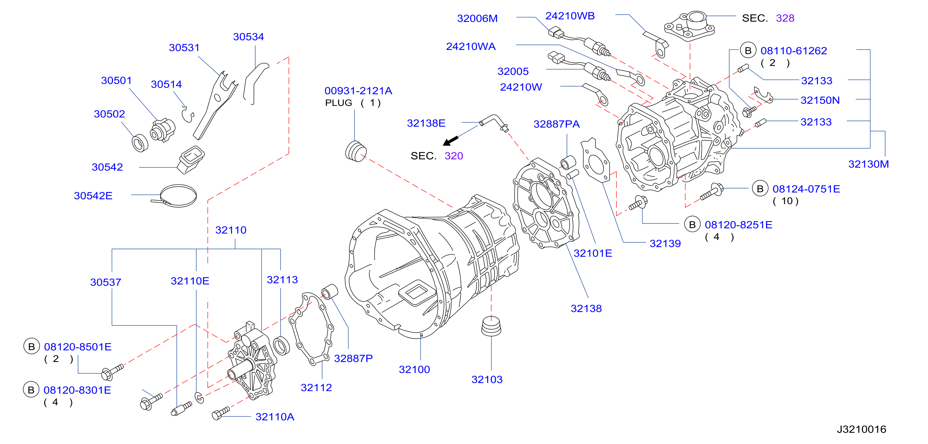 Diagram TRANSMISSION CASE & CLUTCH RELEASE for your 2006 Nissan Armada LE/SL 5.6L V8 FLEX AT 2WD 