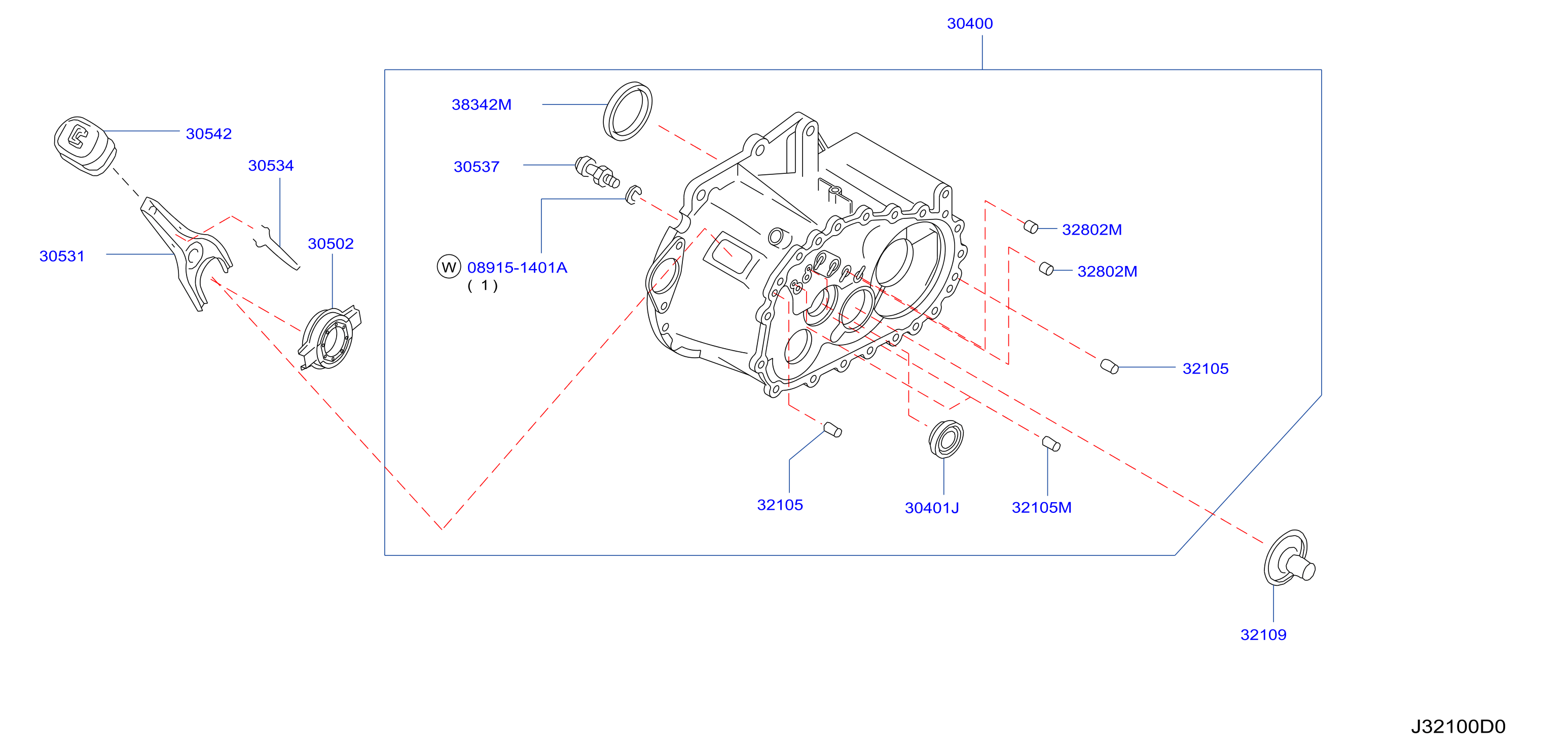 Diagram TRANSMISSION CASE & CLUTCH RELEASE for your 2002 Nissan Frontier King Cab XE 2.4L AT 2WD 