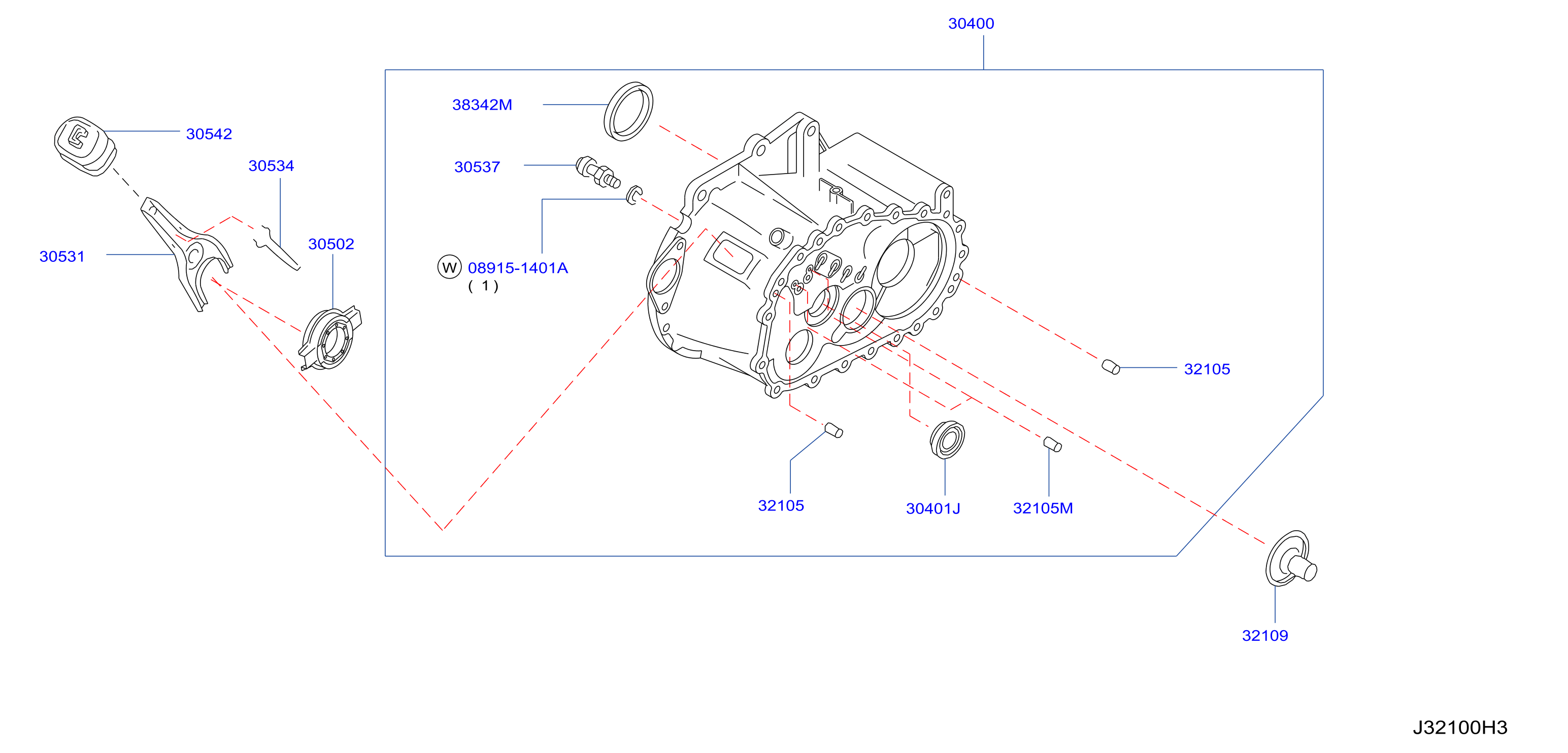 Diagram TRANSMISSION CASE & CLUTCH RELEASE for your 2006 Nissan Pathfinder   