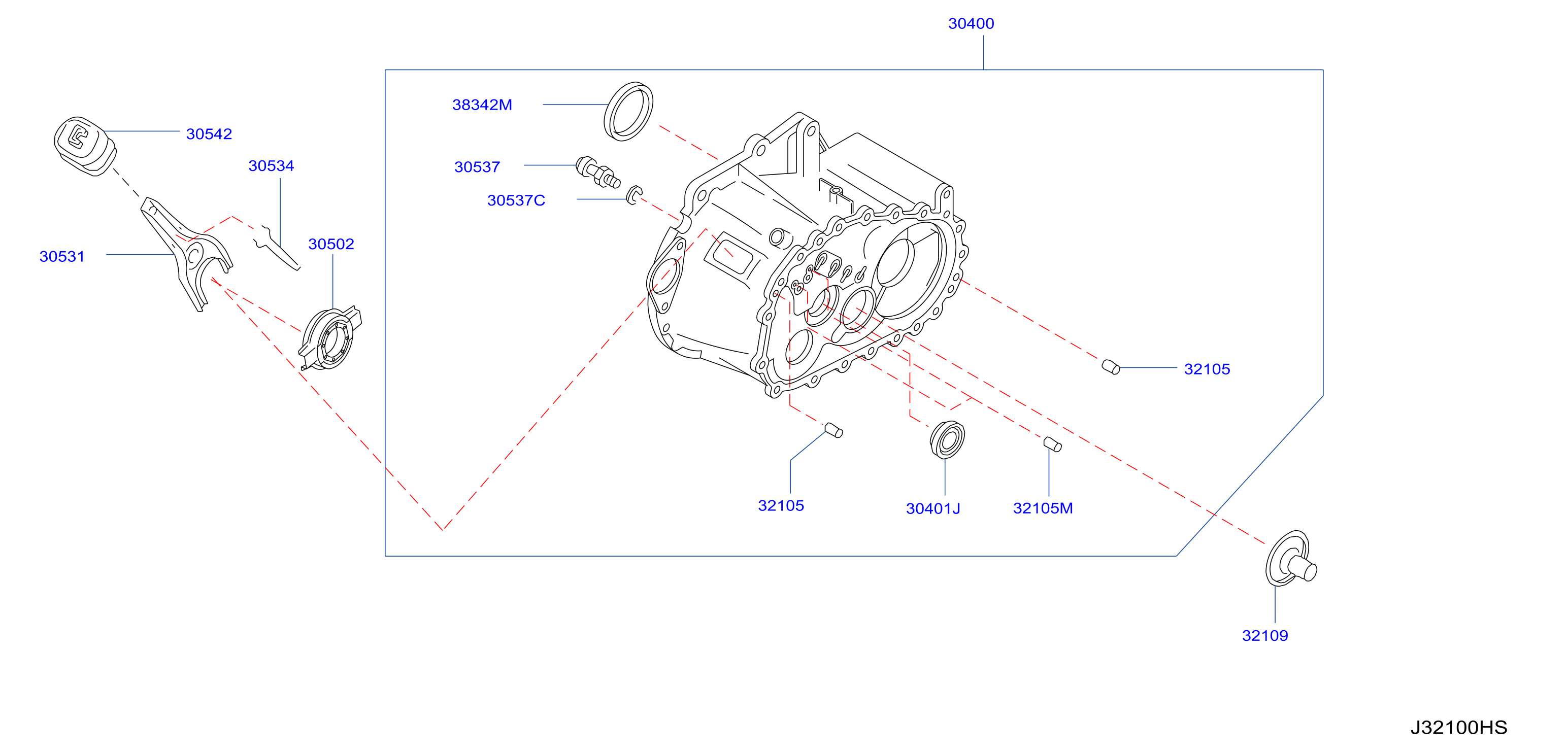 Diagram TRANSMISSION CASE & CLUTCH RELEASE for your 1998 Nissan Sentra   