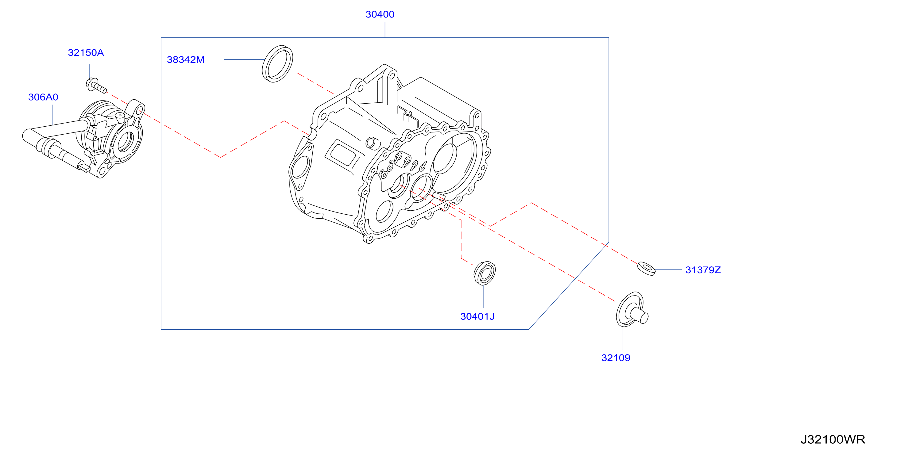 Diagram TRANSMISSION CASE & CLUTCH RELEASE for your 1998 Nissan Sentra   