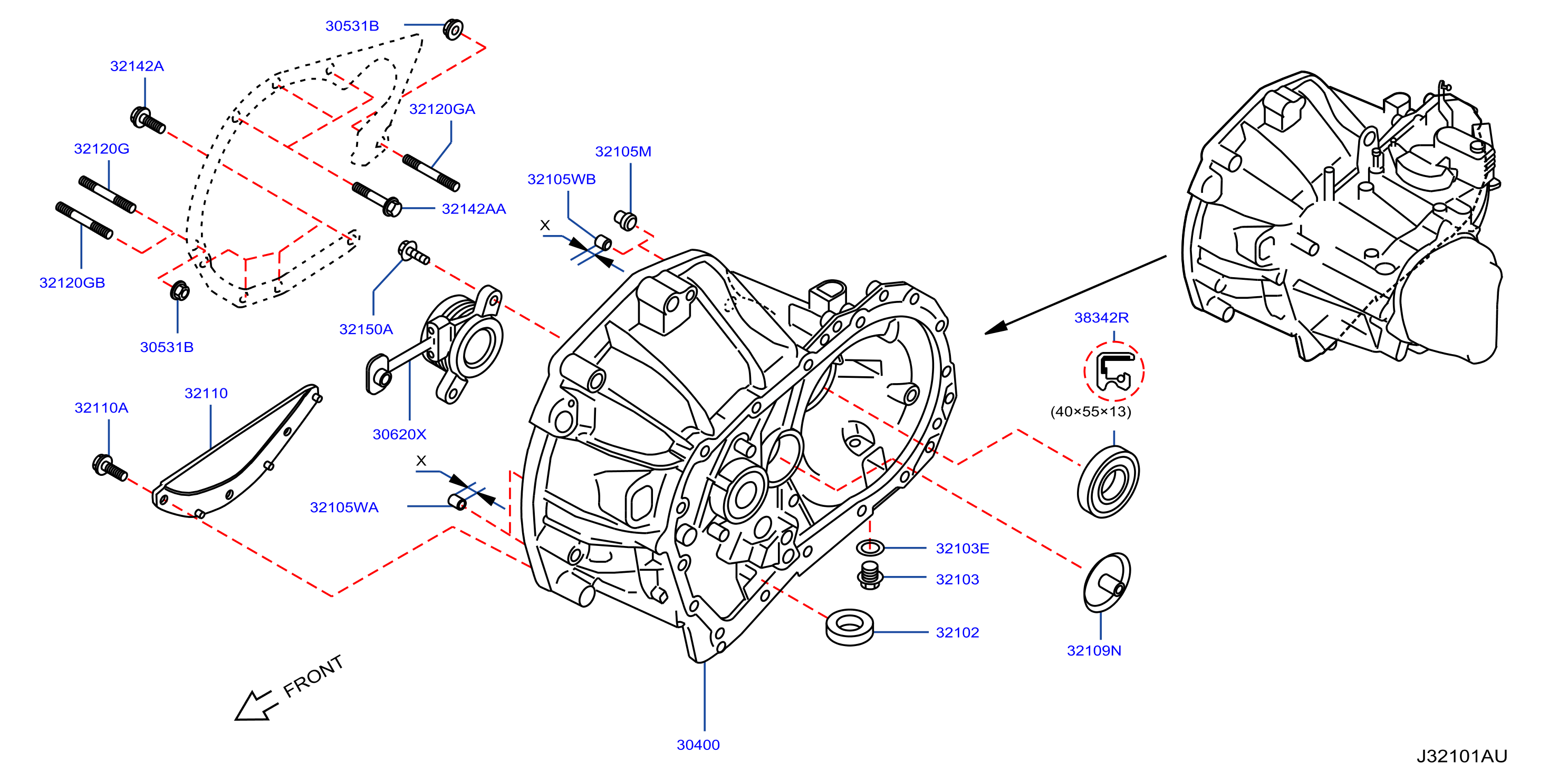 Diagram TRANSMISSION CASE & CLUTCH RELEASE for your 2017 Nissan Juke   