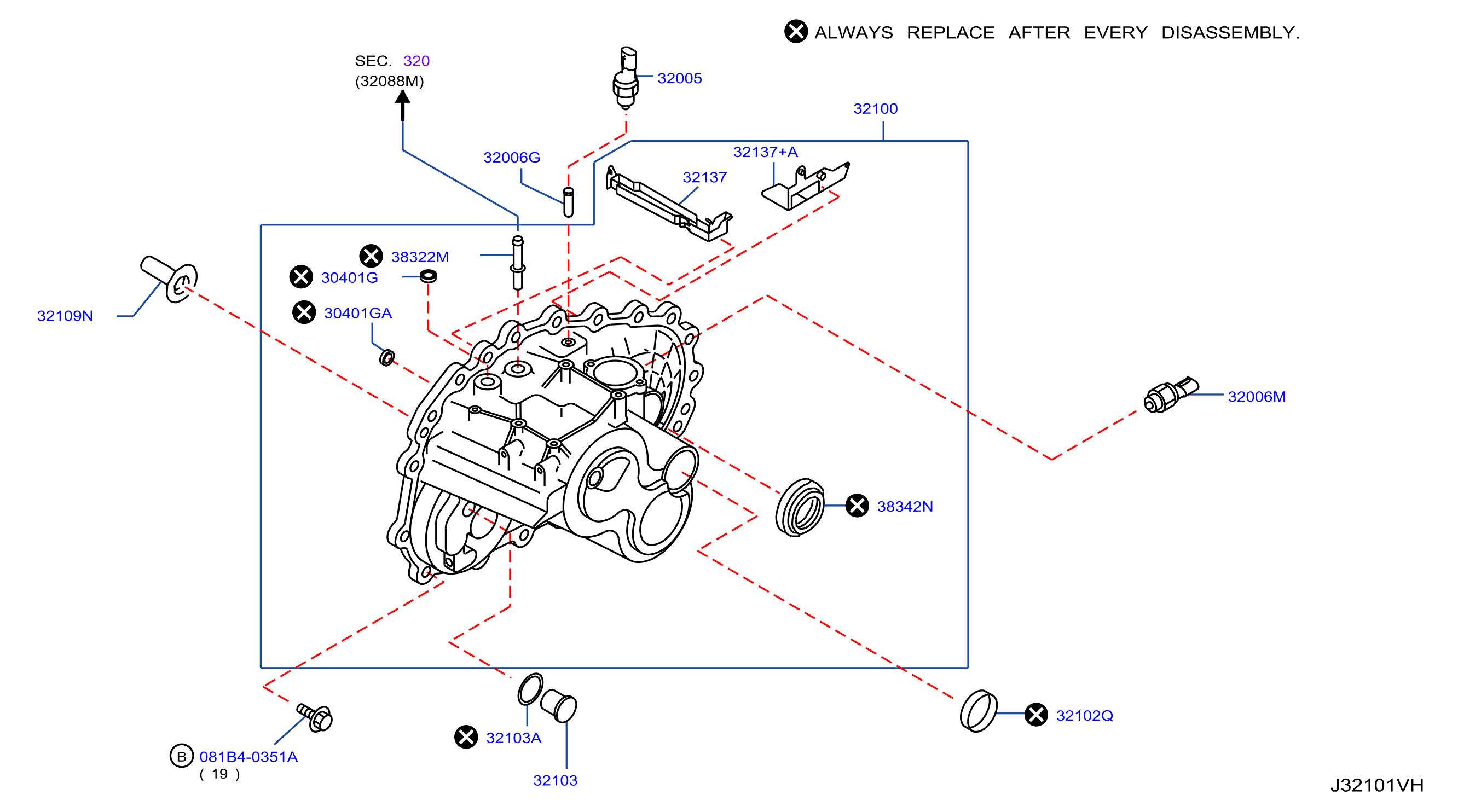 Diagram TRANSMISSION CASE & CLUTCH RELEASE for your 1998 Nissan Sentra   