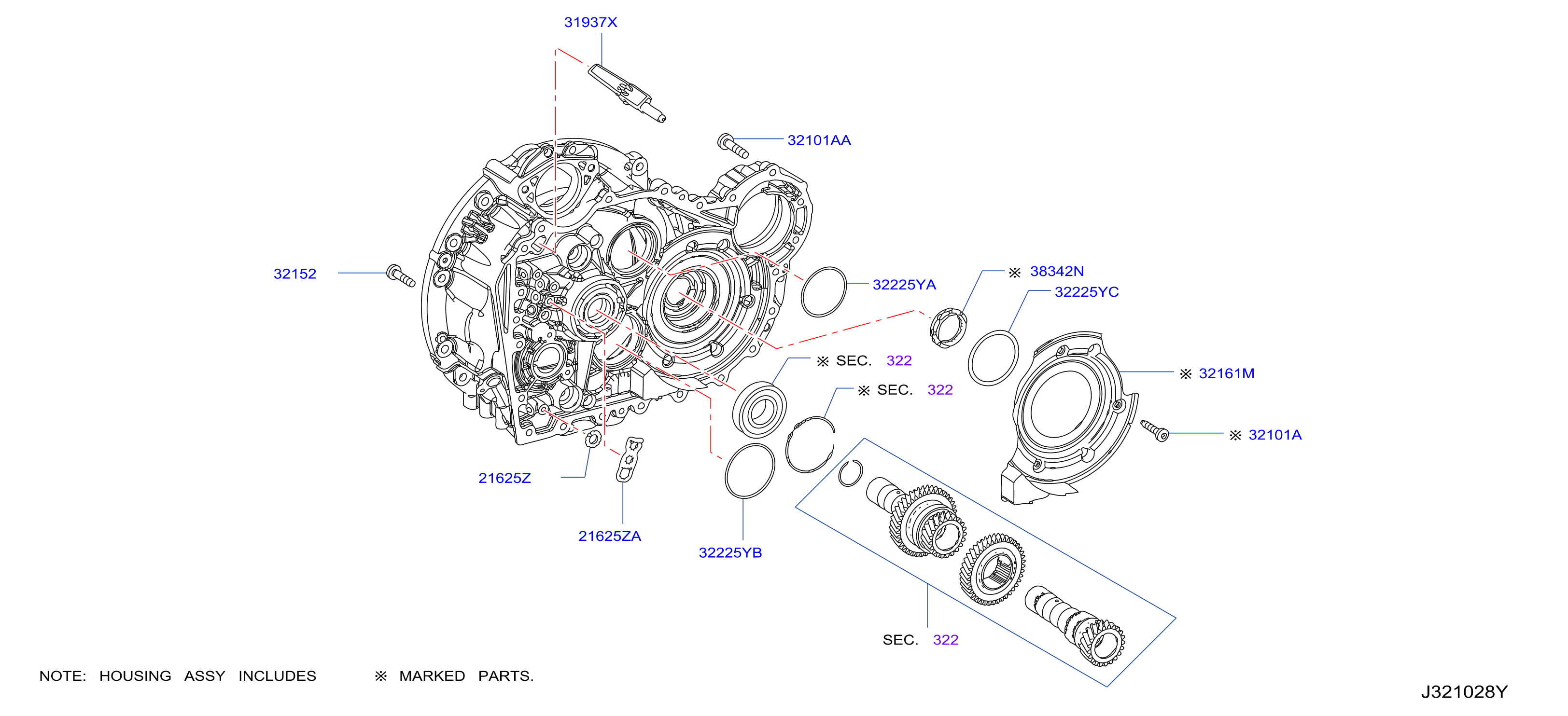 Diagram TRANSMISSION CASE & CLUTCH RELEASE for your INFINITI