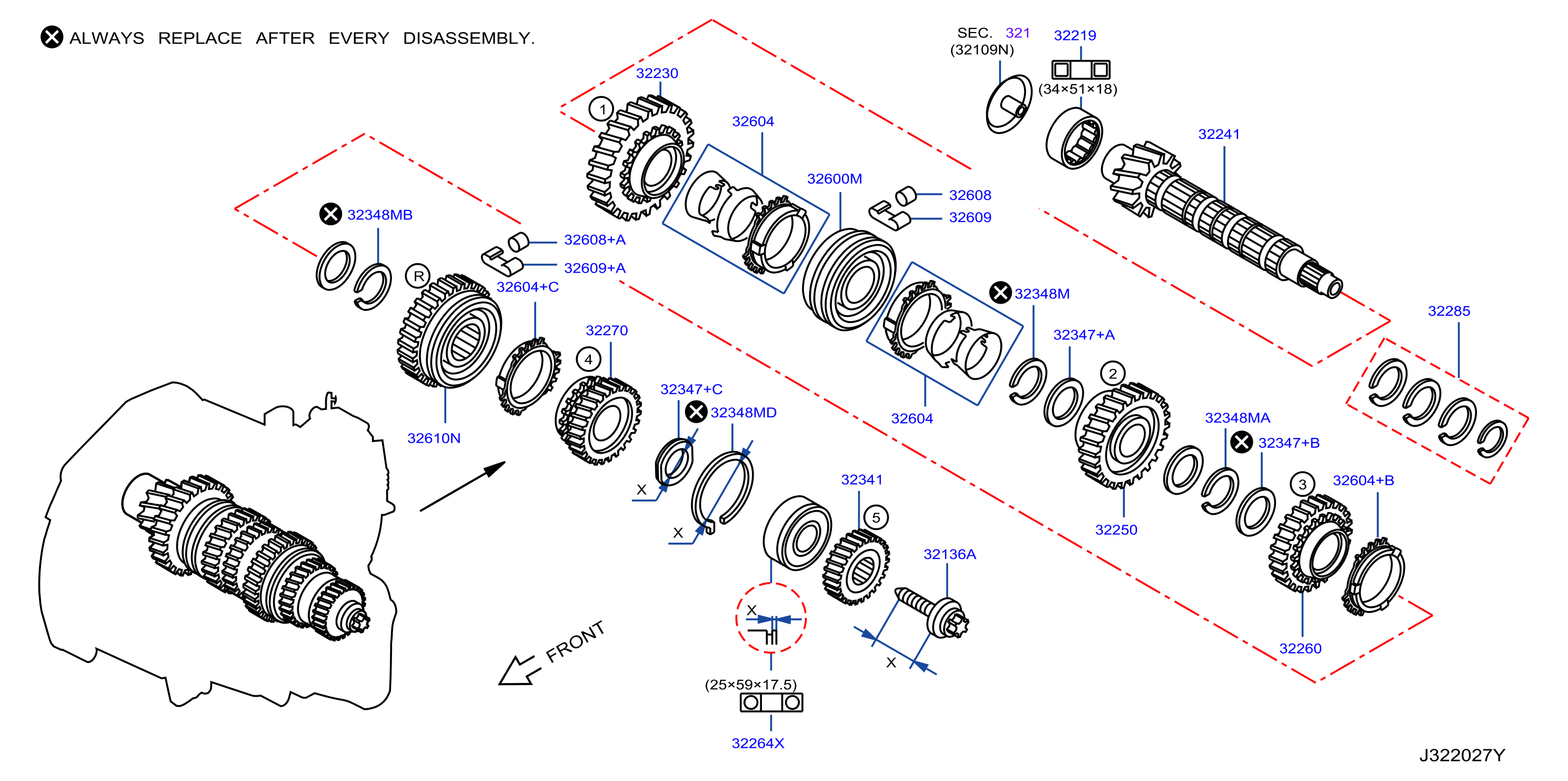 Diagram TRANSMISSION GEAR for your Nissan