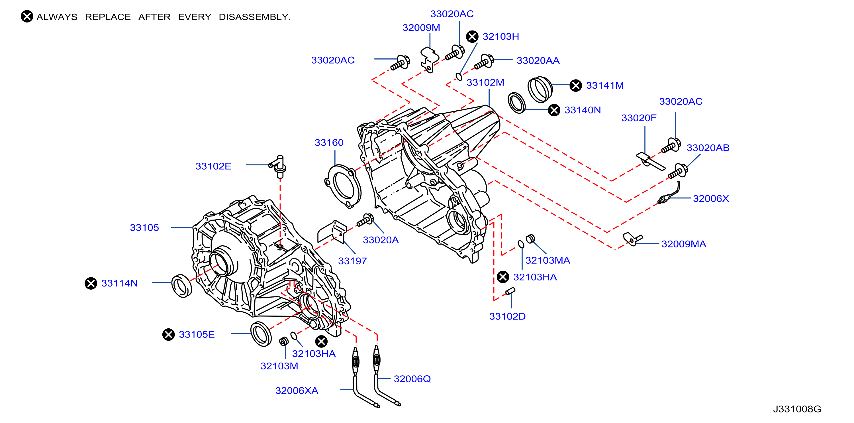 Diagram TRANSFER CASE for your 2001 Nissan Pathfinder LE 3.5L V6 AT 2WD 