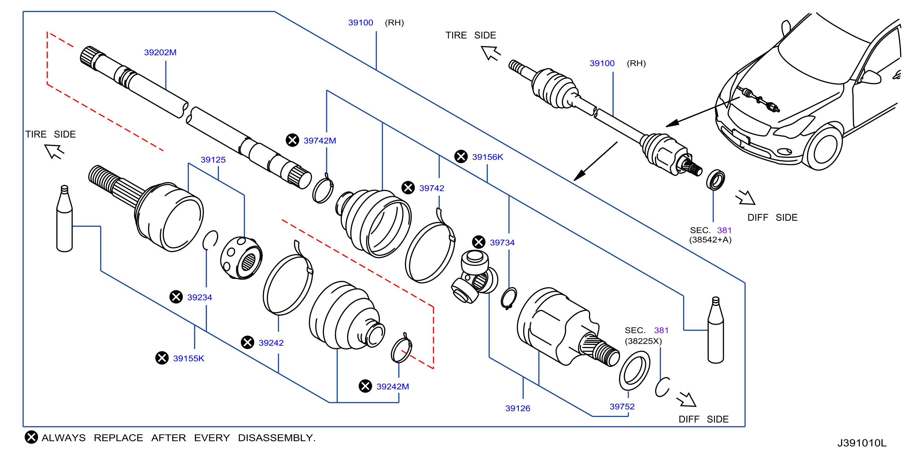 Diagram FRONT DRIVE SHAFT (FF) for your 2009 INFINITI QX70   