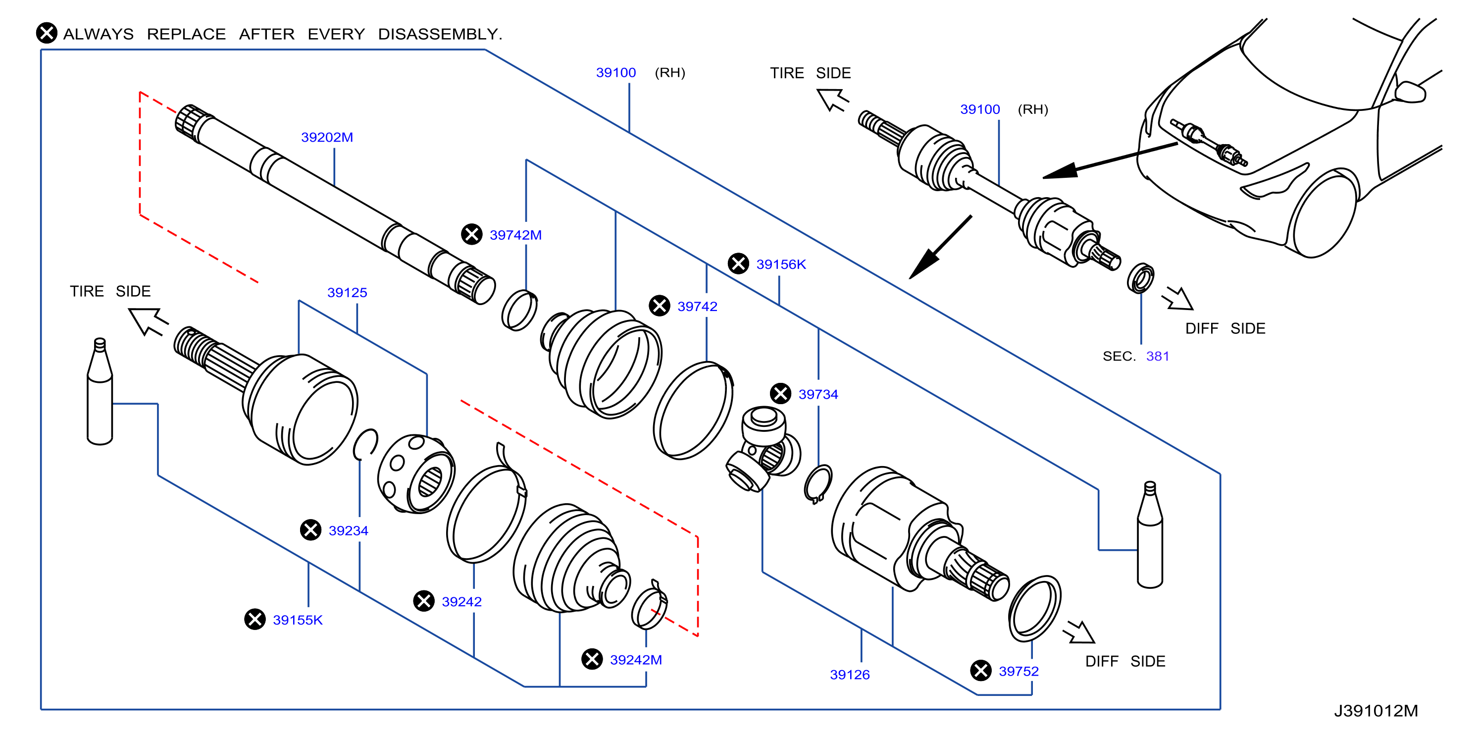 Diagram ÁRBOL DE MANDO DELANTERO (TRAC DEL) for your 2013 INFINITI M56 SEDAN P/PKG  