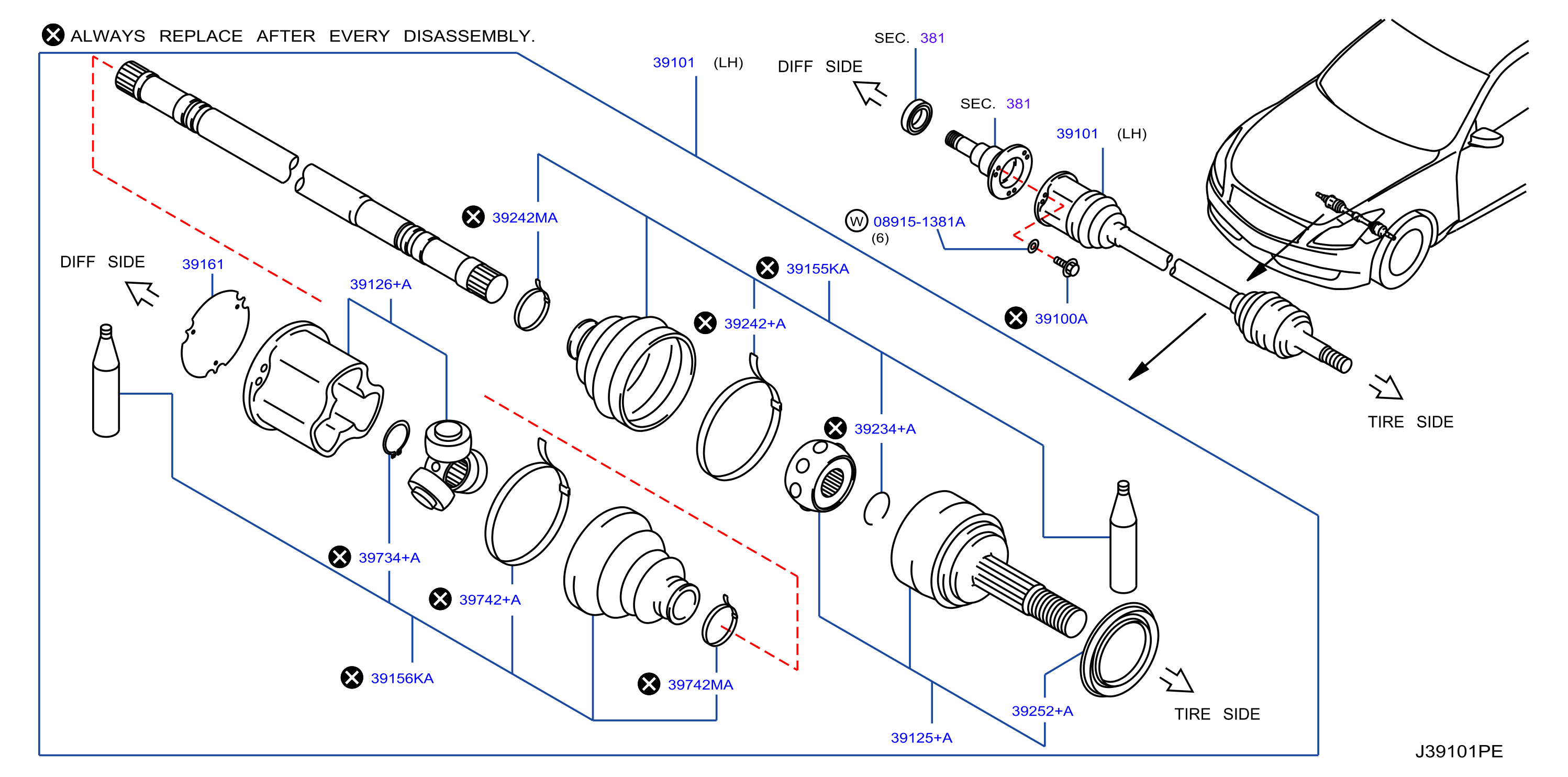 Diagram FRONT DRIVE SHAFT (FF) for your 2013 INFINITI G37X   
