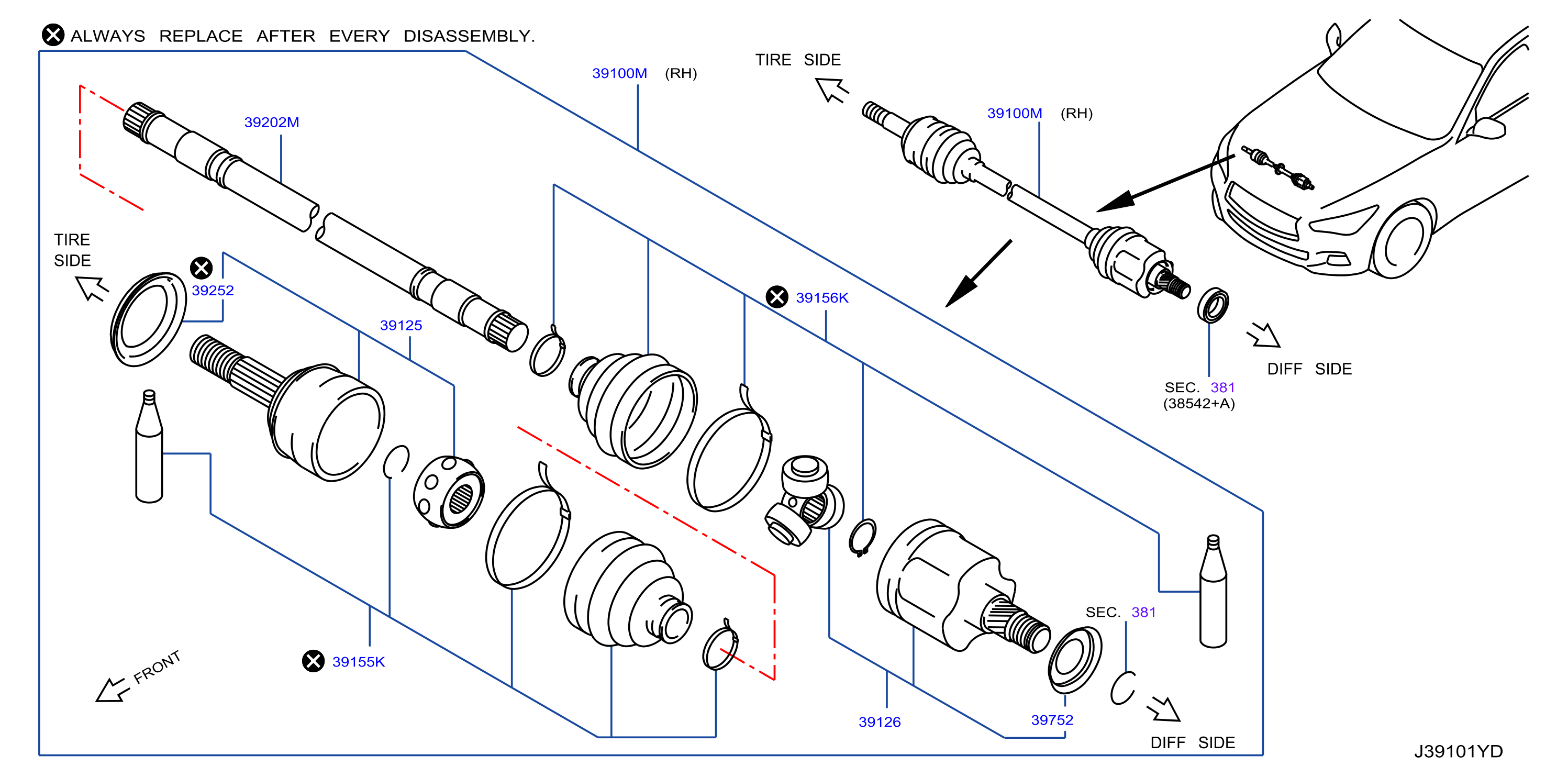 Diagram FRONT DRIVE SHAFT (FF) for your 2012 INFINITI QX50  Base 