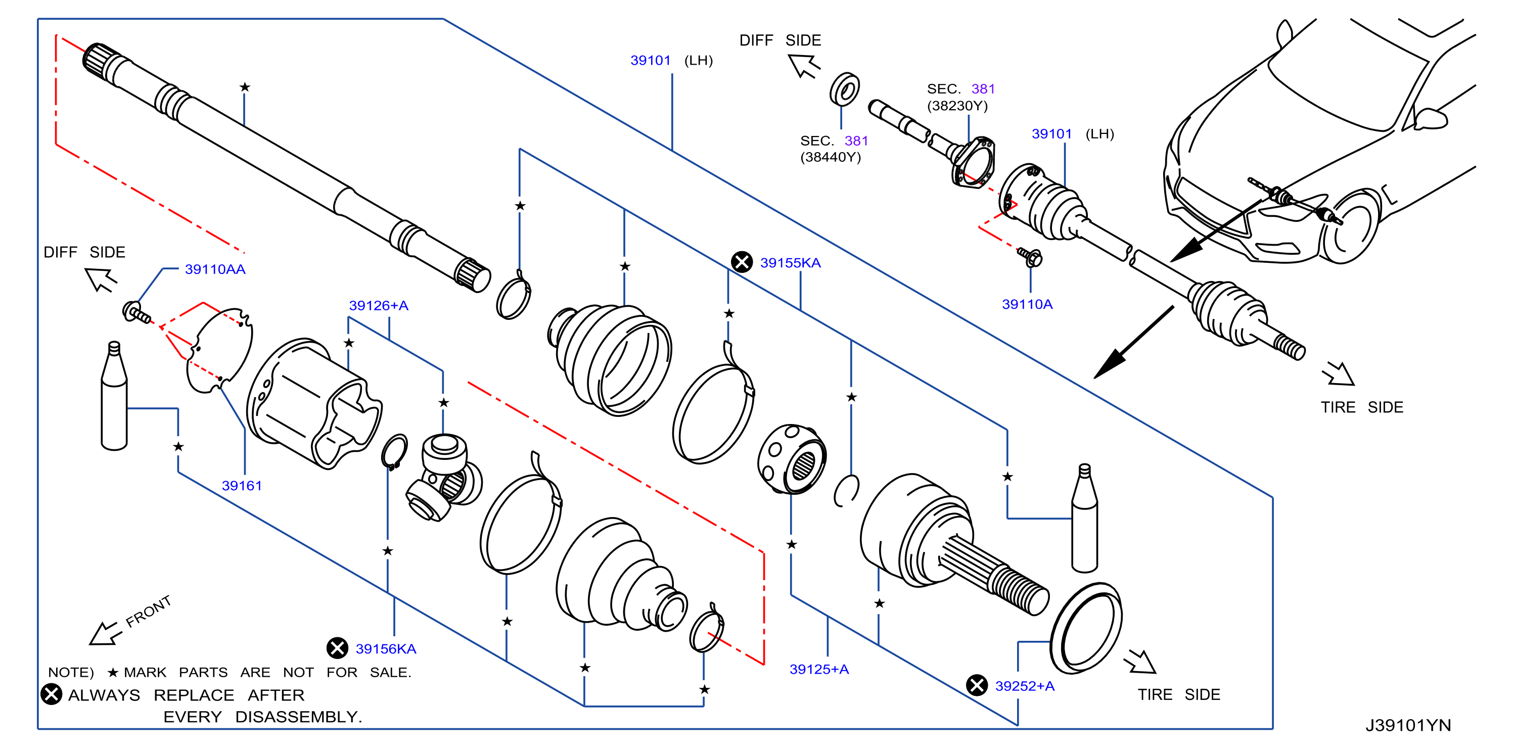 Diagram FRONT DRIVE SHAFT (FF) for your INFINITI