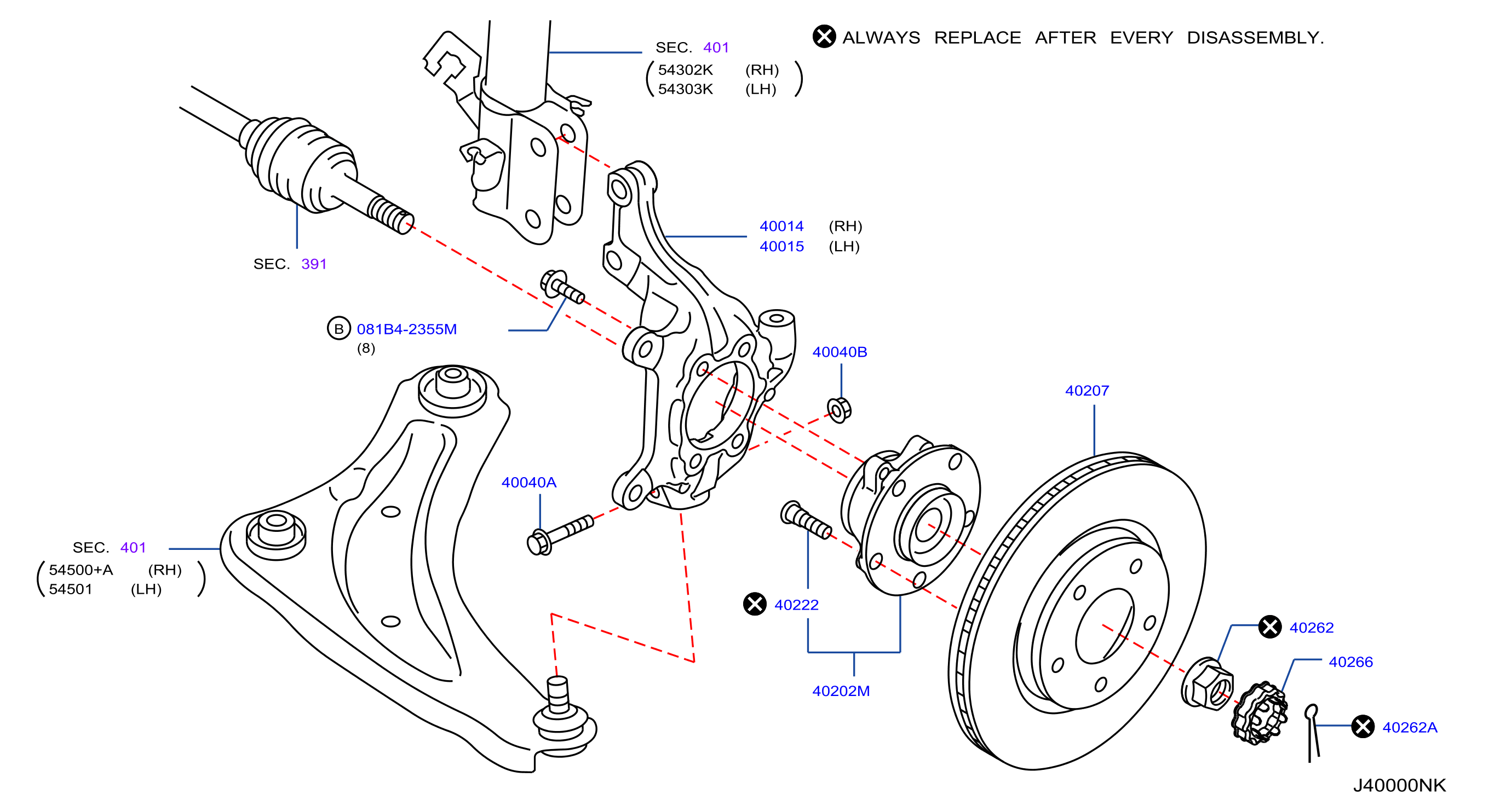 Diagram EJE DELANTERO for your Nissan