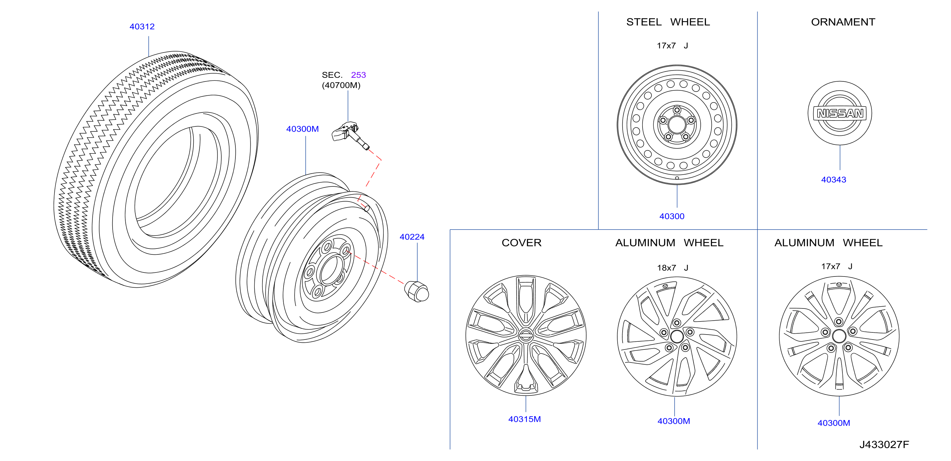 Diagram ROAD WHEEL & TIRE for your Nissan Rogue  