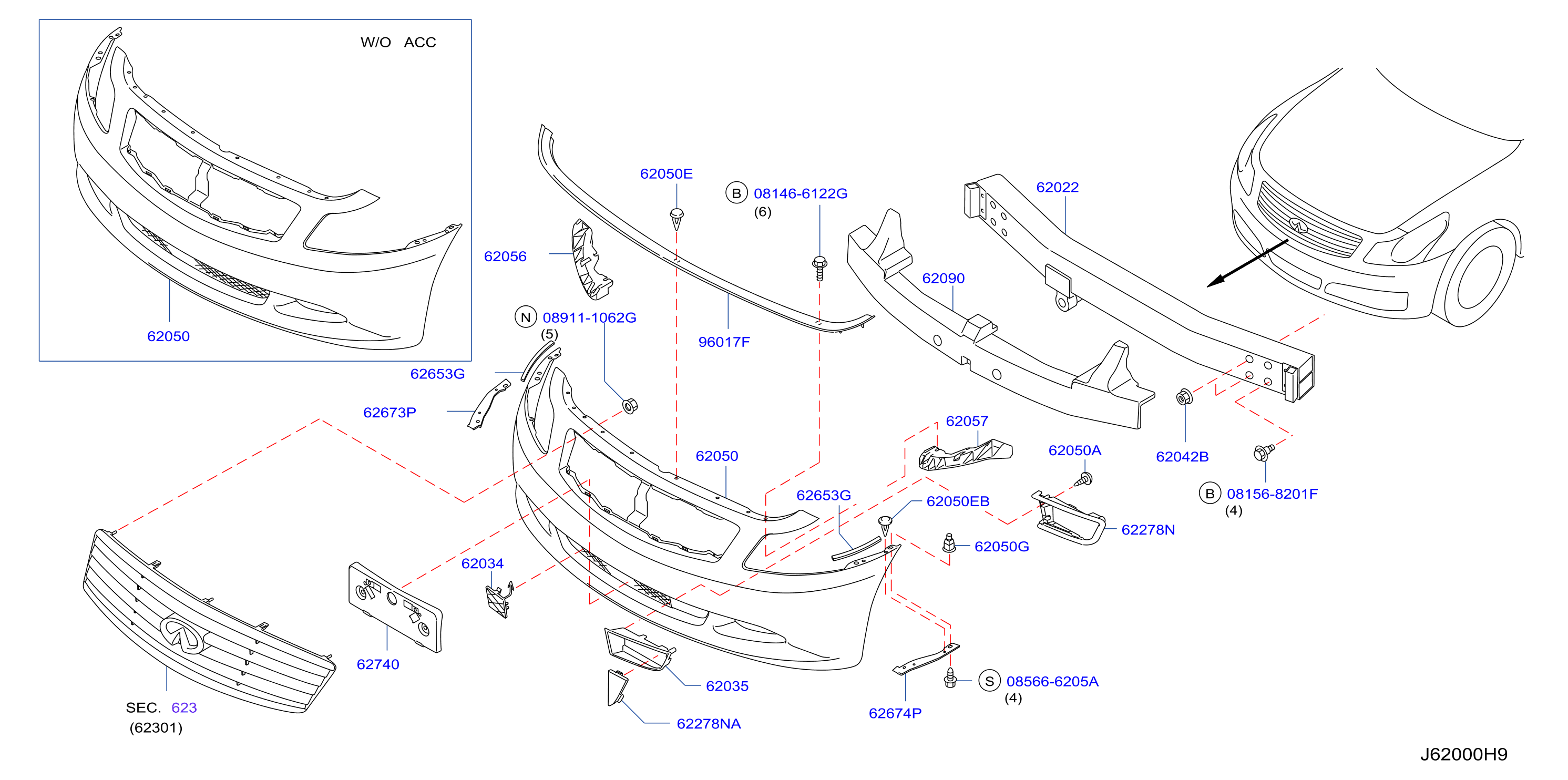 Diagram FRONT BUMPER for your 1995 INFINITI