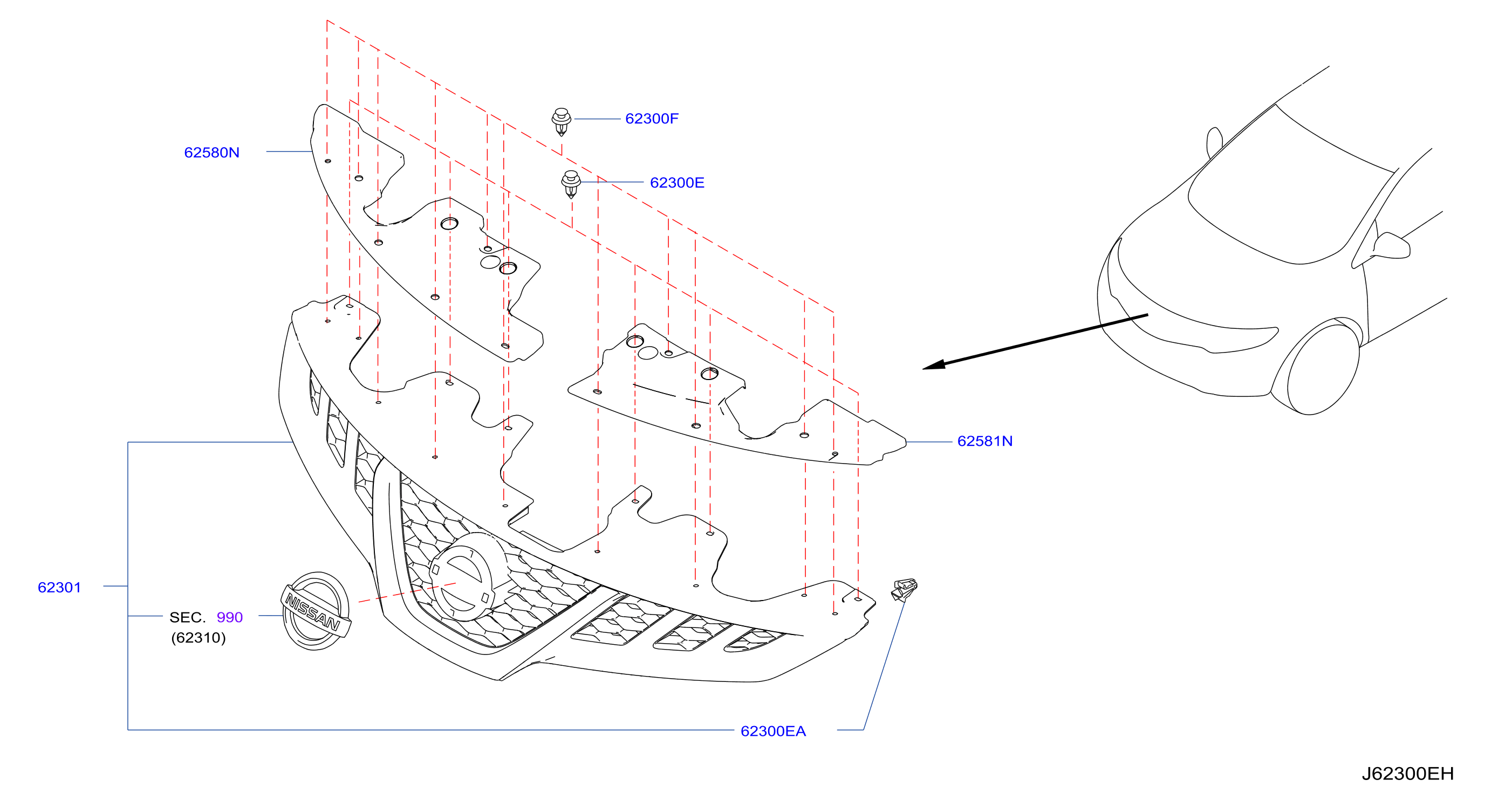 Diagram FRONT GRILLE for your Nissan