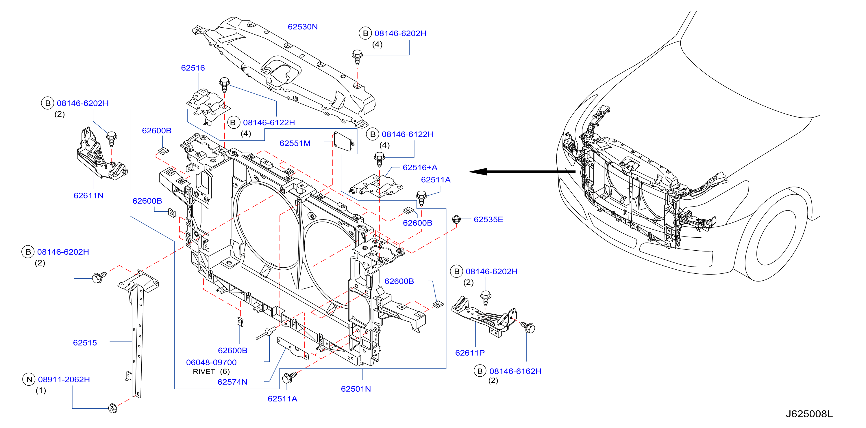 Diagram FRONT APRON & RADIATOR CORE SUPPORT for your 1996 INFINITI