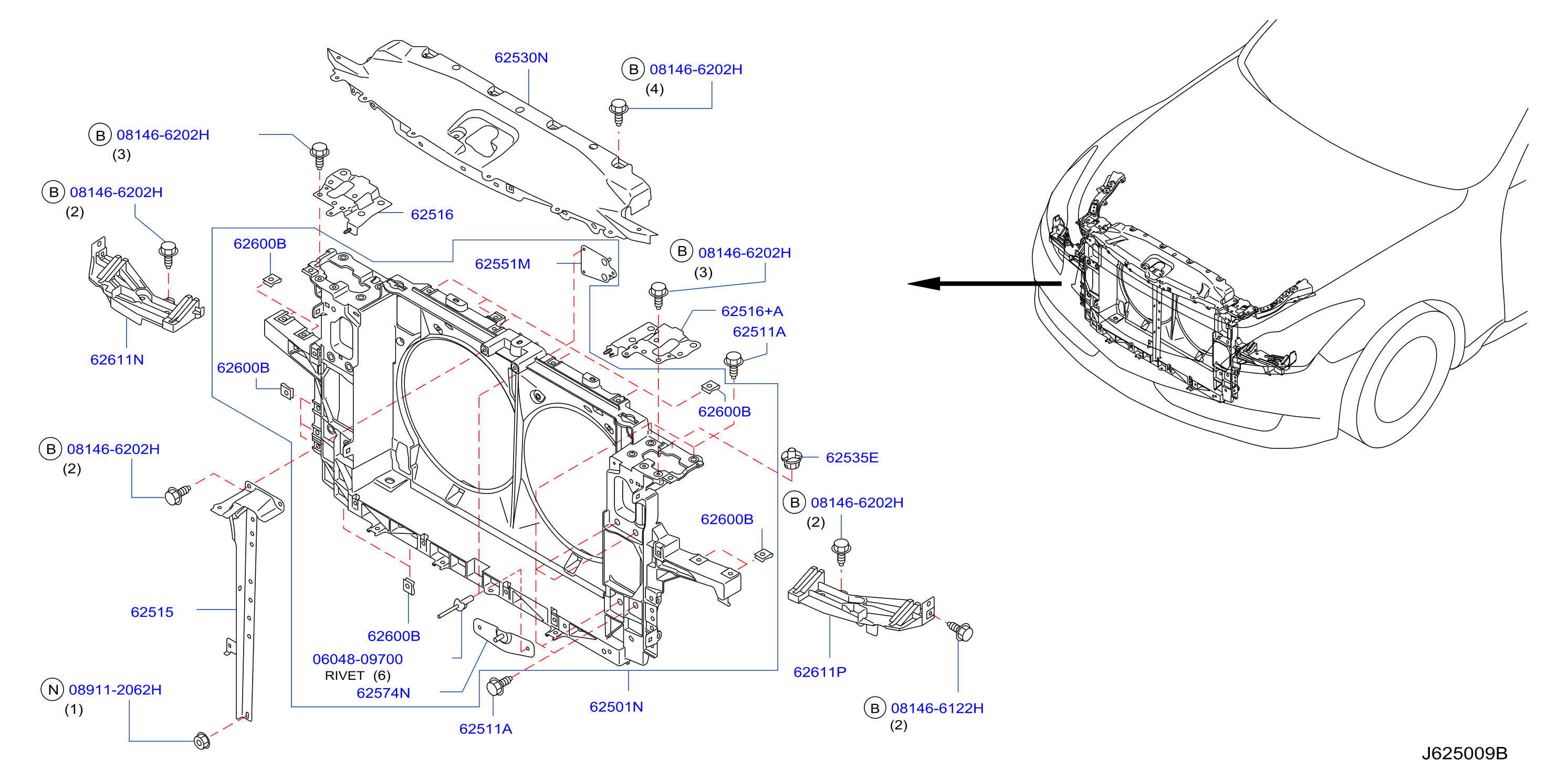 Diagram FRONT APRON & RADIATOR CORE SUPPORT for your 1995 INFINITI