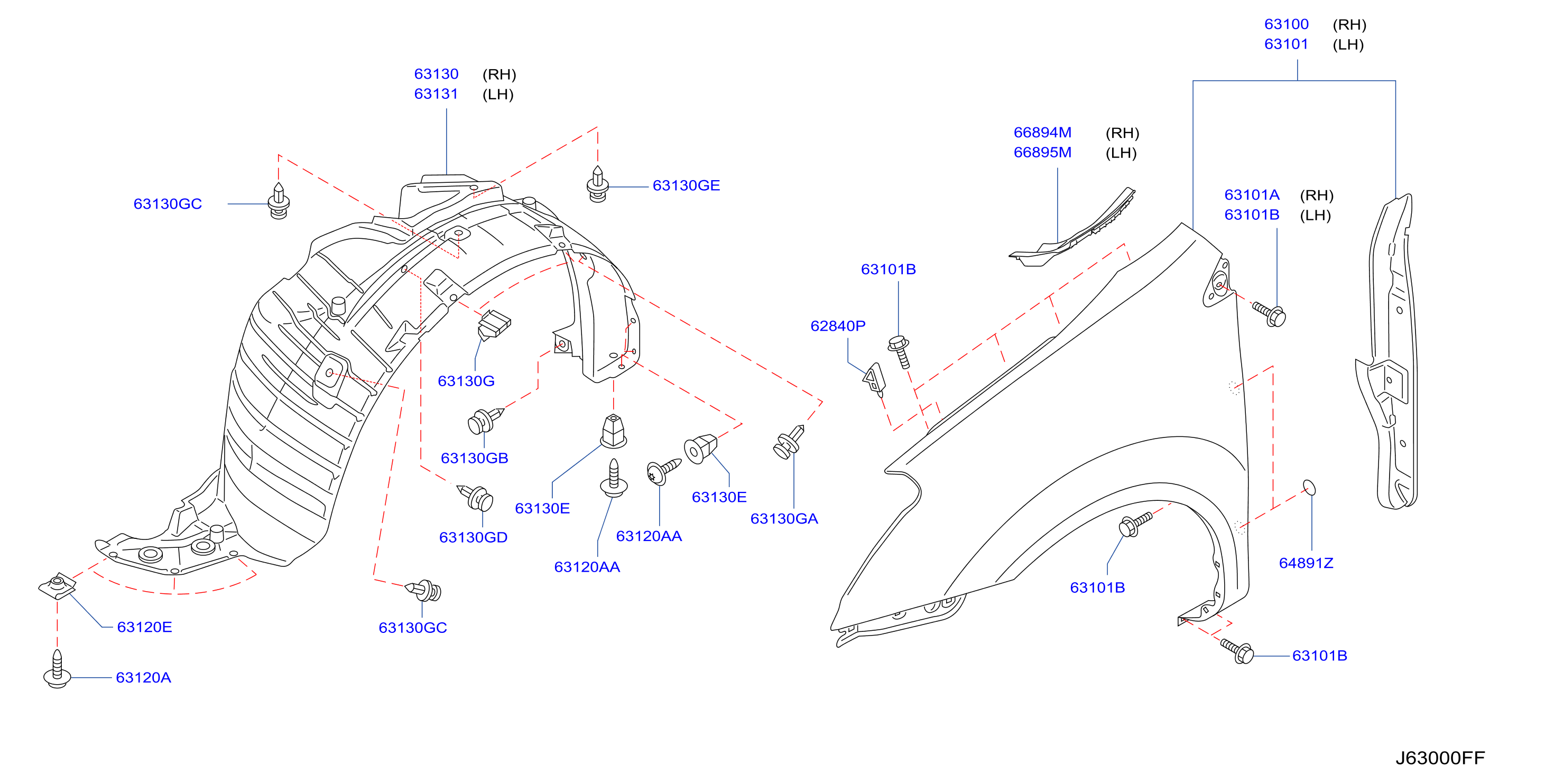 Diagram FRONT FENDER & FITTING for your Nissan Rogue  