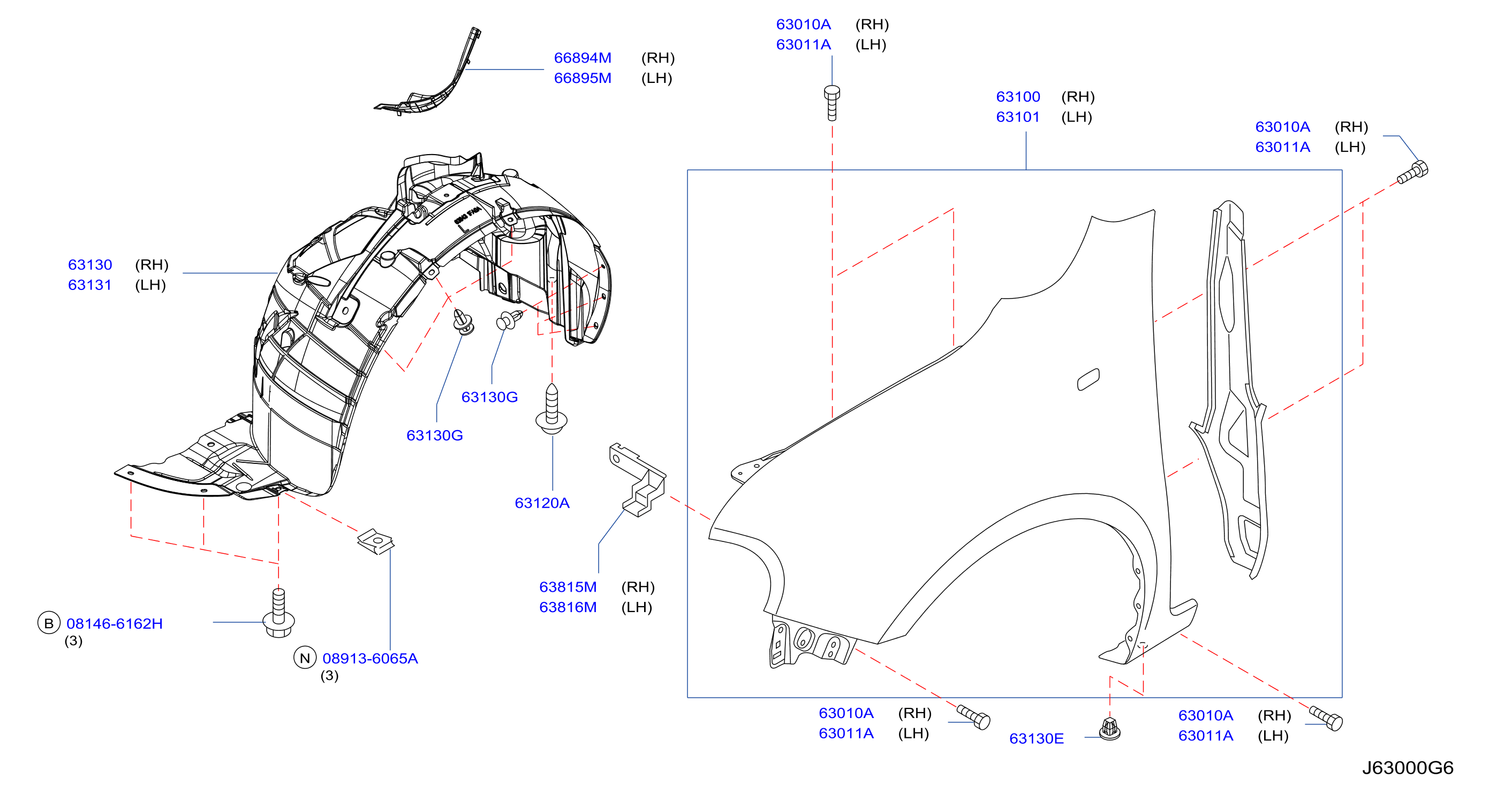Diagram FRONT FENDER & FITTING for your Nissan Rogue  