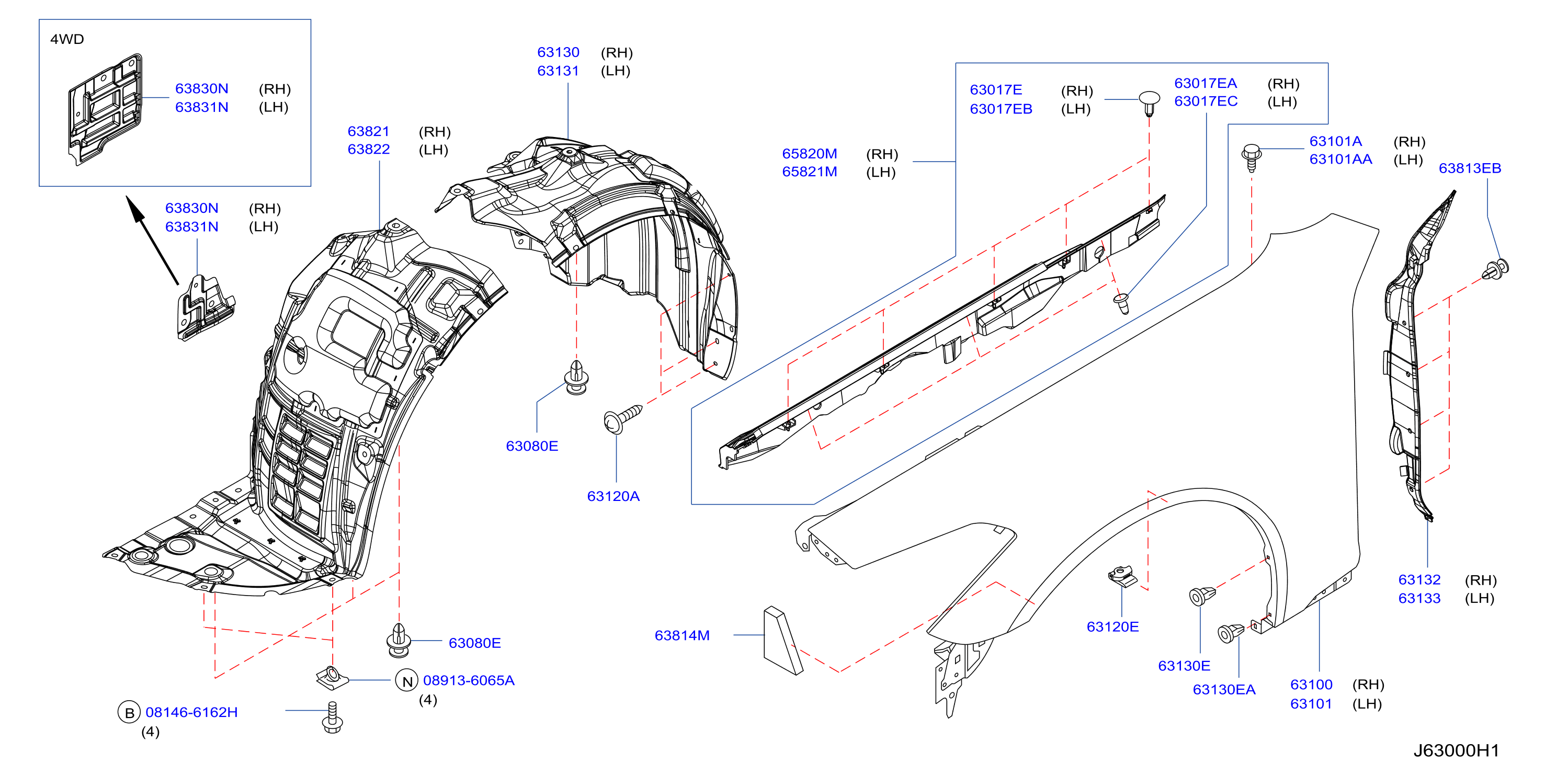 Diagram FRONT FENDER & FITTING for your 2010 INFINITI Q40   