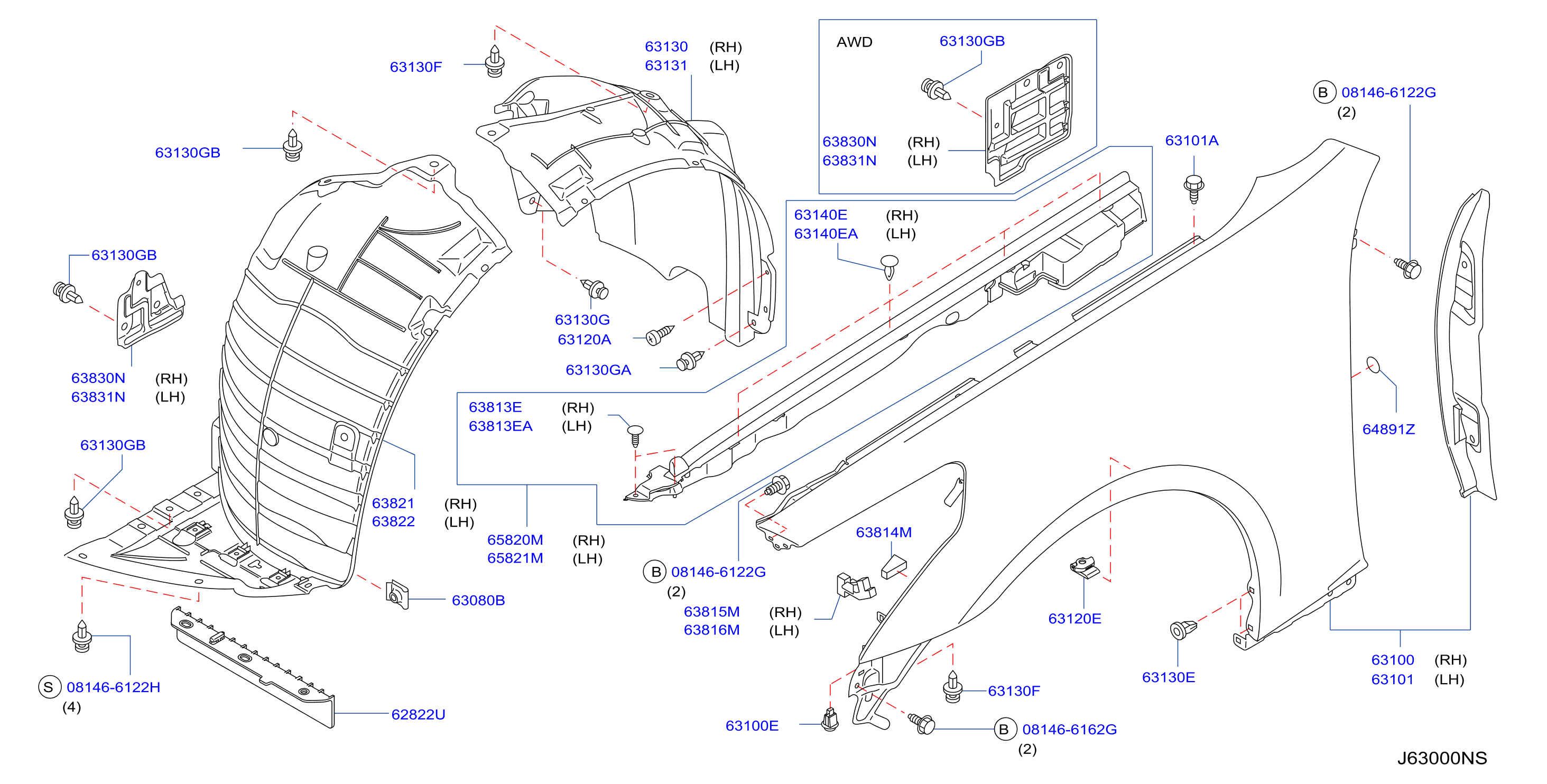 Diagram FRONT FENDER & FITTING for your 1995 INFINITI