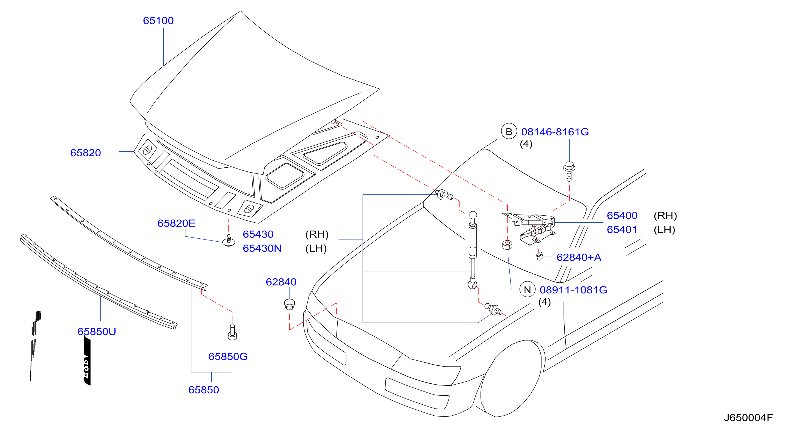 Diagram HOOD PANEL,HINGE & FITTING for your 2008 INFINITI M45   