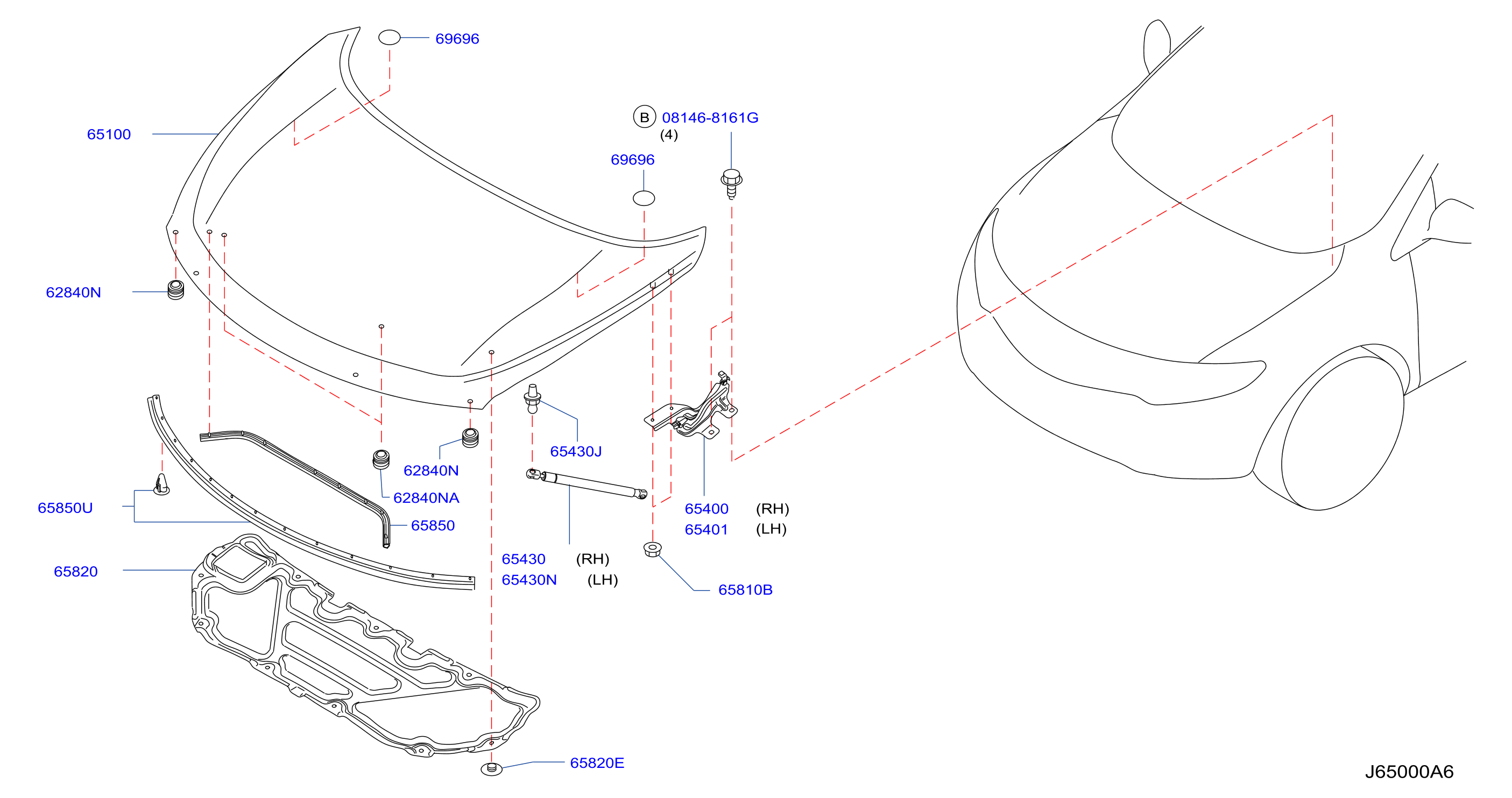 Diagram HOOD PANEL,HINGE & FITTING for your 2014 Nissan Armada LE 5.6L V8 FLEX AT 2WD 