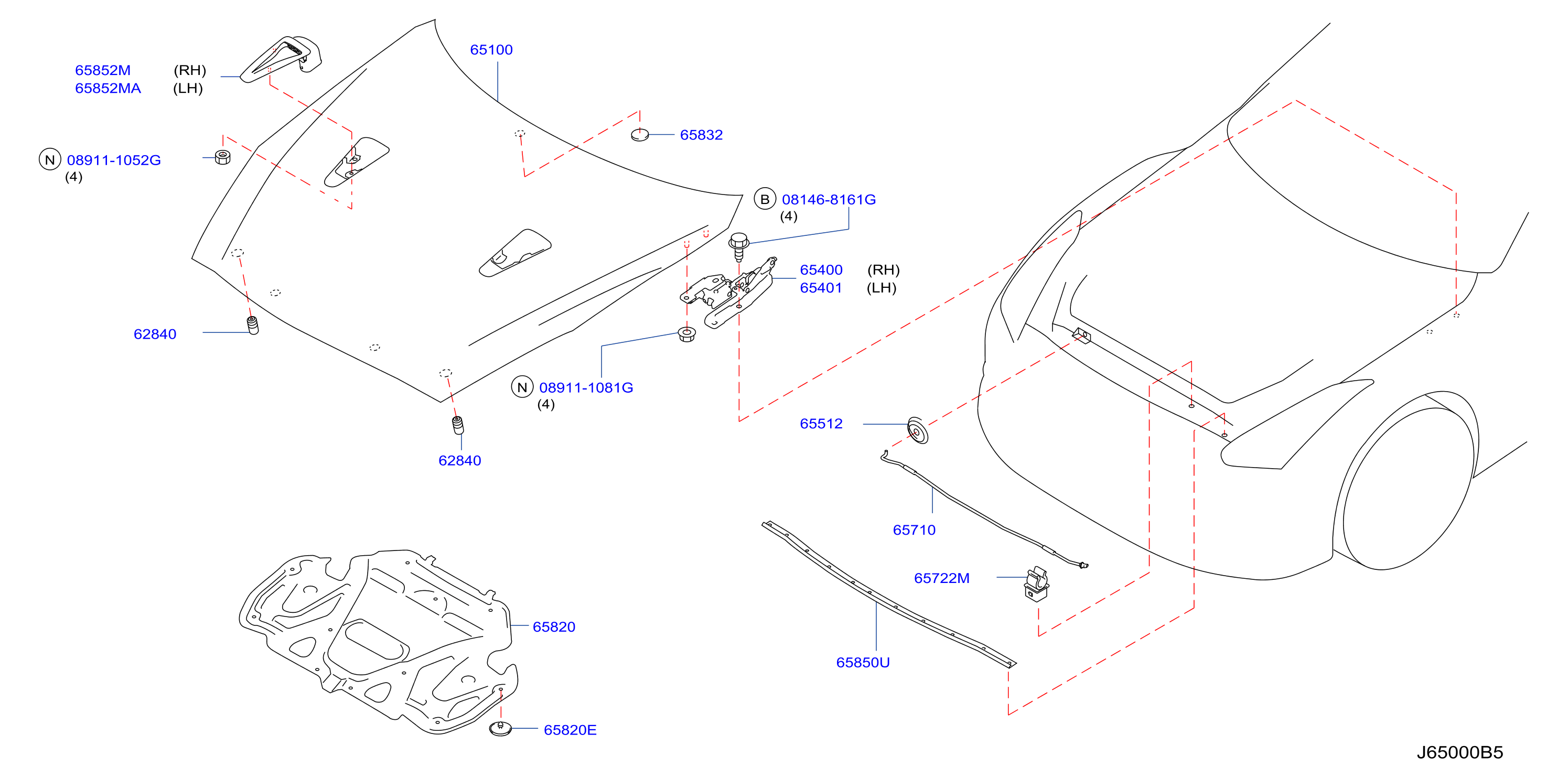 Diagram HOOD PANEL,HINGE & FITTING for your 2017 Nissan GT-R   