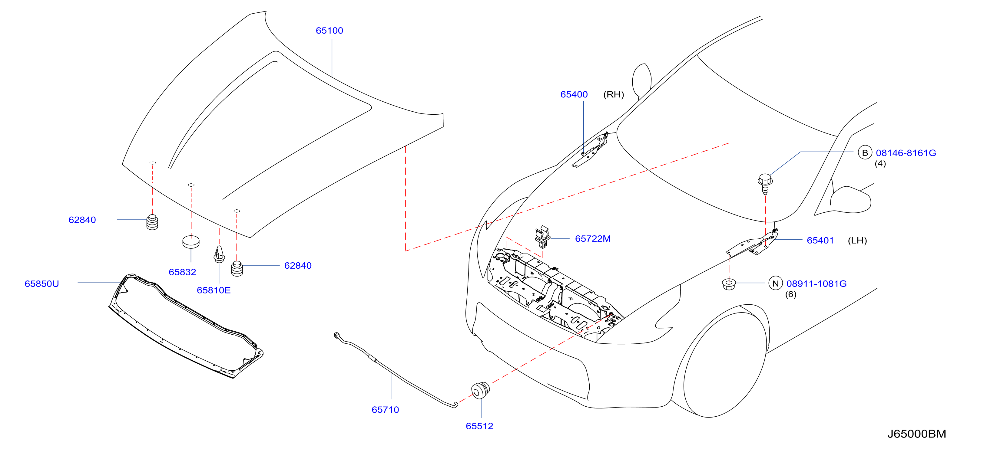 Diagram HOOD PANEL,HINGE & FITTING for your Nissan Juke BASE 