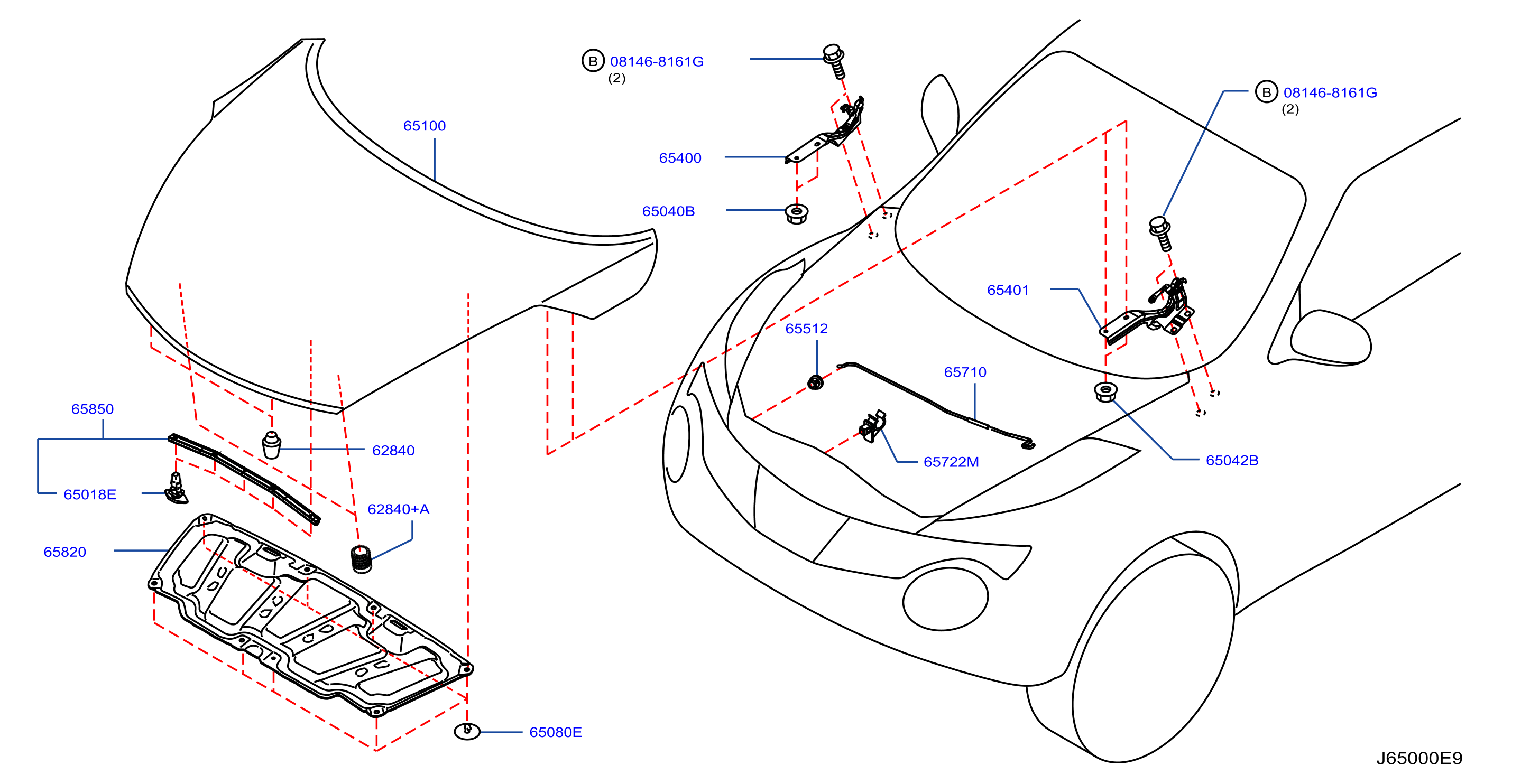 Diagram HOOD PANEL,HINGE & FITTING for your 2017 Nissan 370Z   
