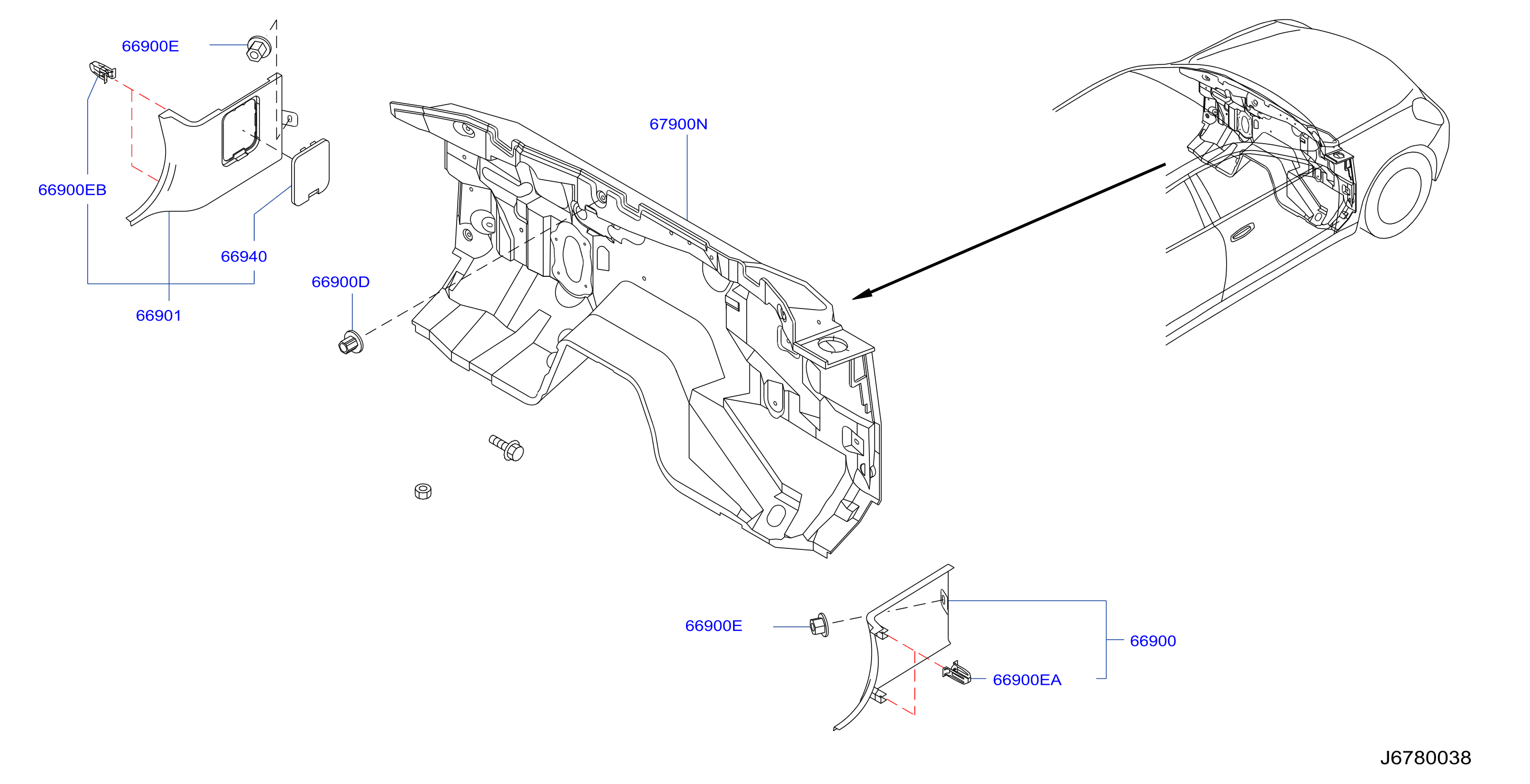 Diagram GAURNICIÓN TABLERO INFERIOR Y PARTES FIJ for your 2017 INFINITI QX50   