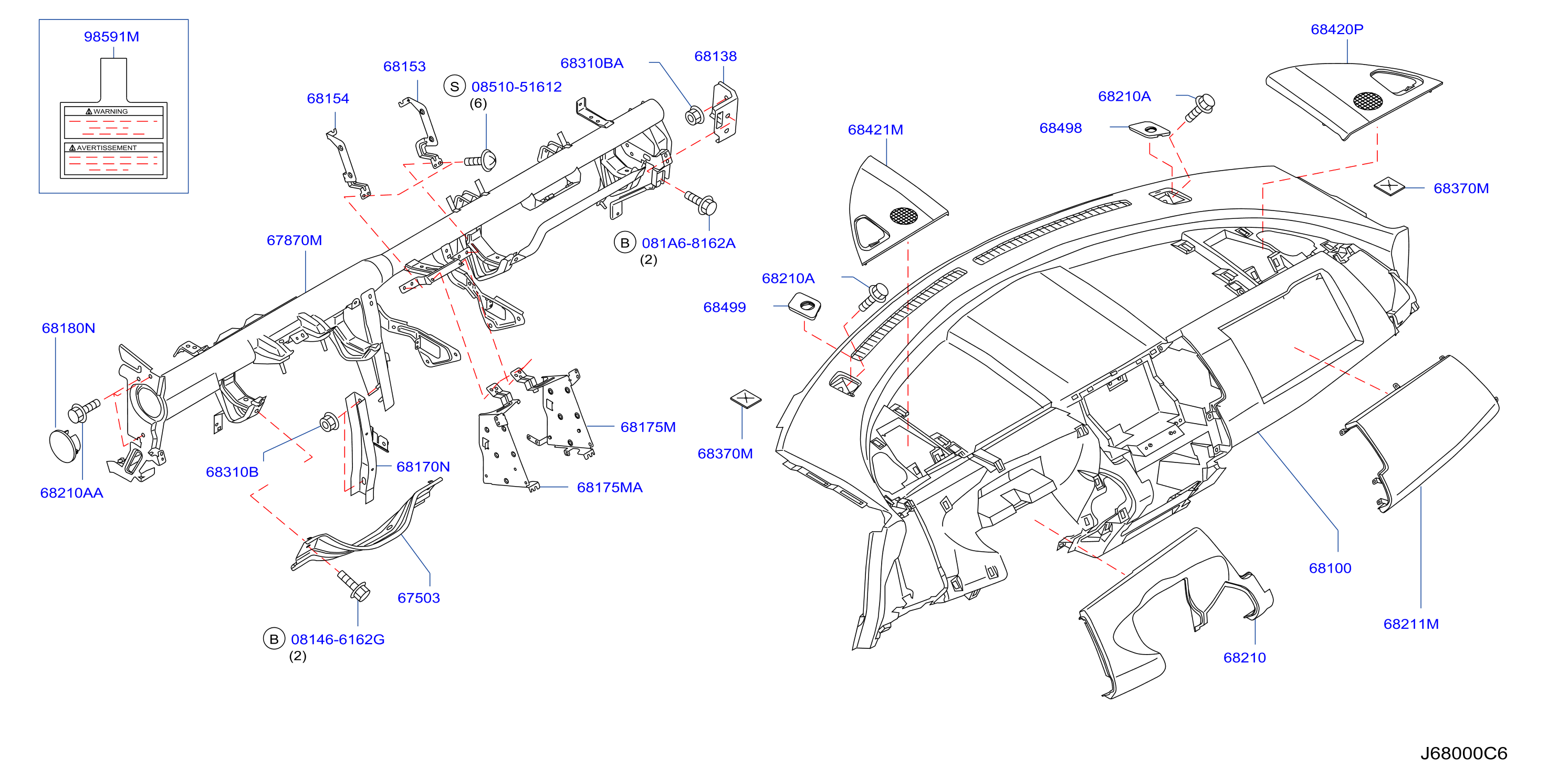 Diagram INSTRUMENT PANEL,PAD & CLUSTER LID for your 2024 Nissan Altima   