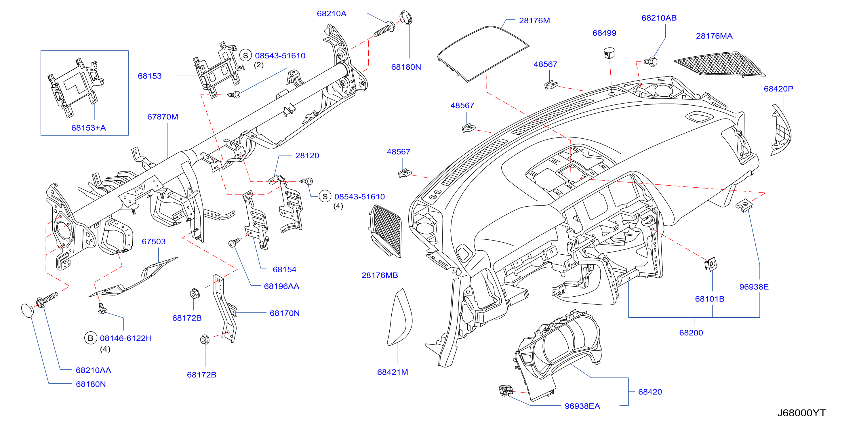 Diagram INSTRUMENT PANEL,PAD & CLUSTER LID for your Nissan Murano  