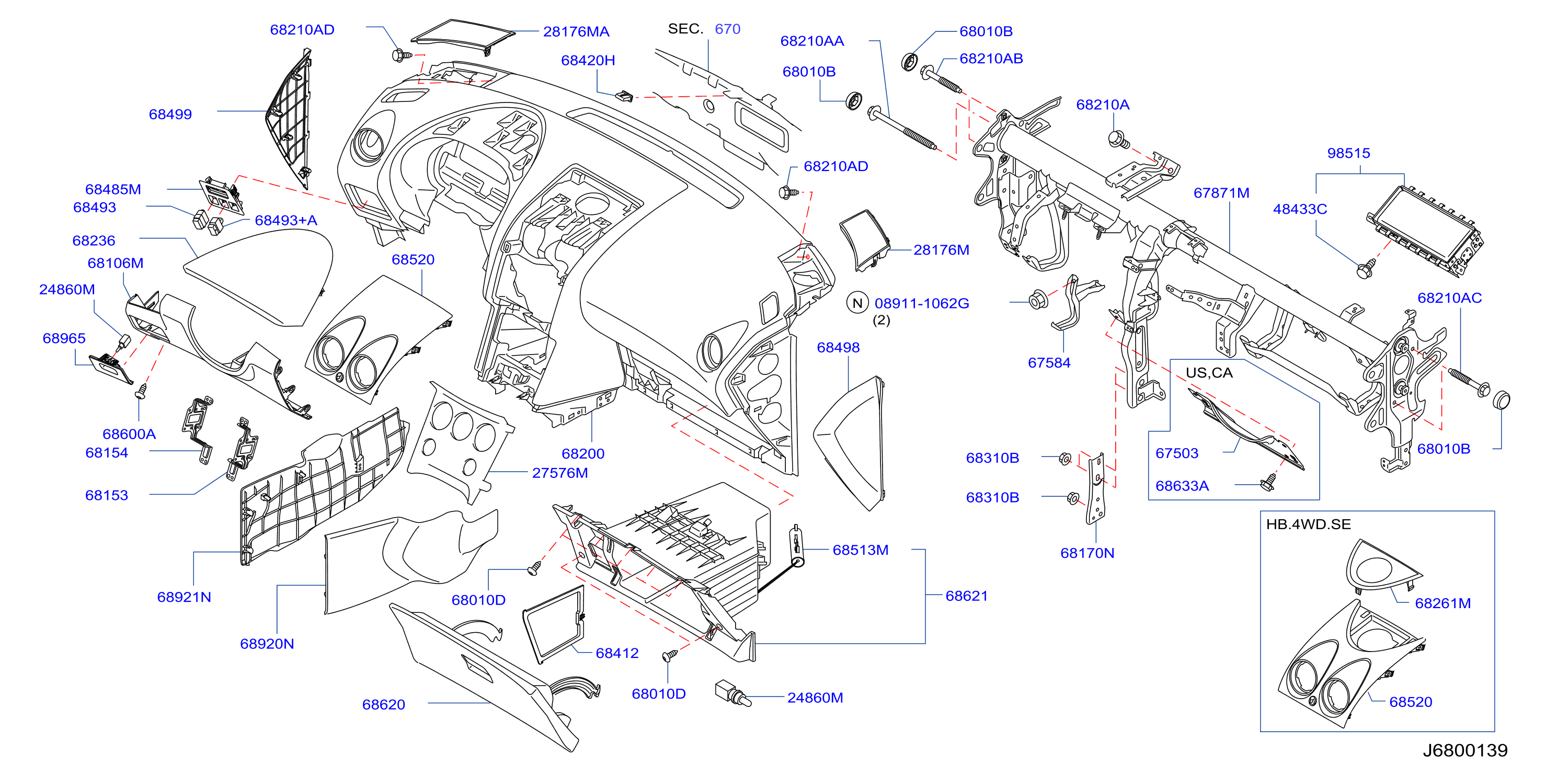 Diagram INSTRUMENT PANEL,PAD & CLUSTER LID for your Nissan Rogue  