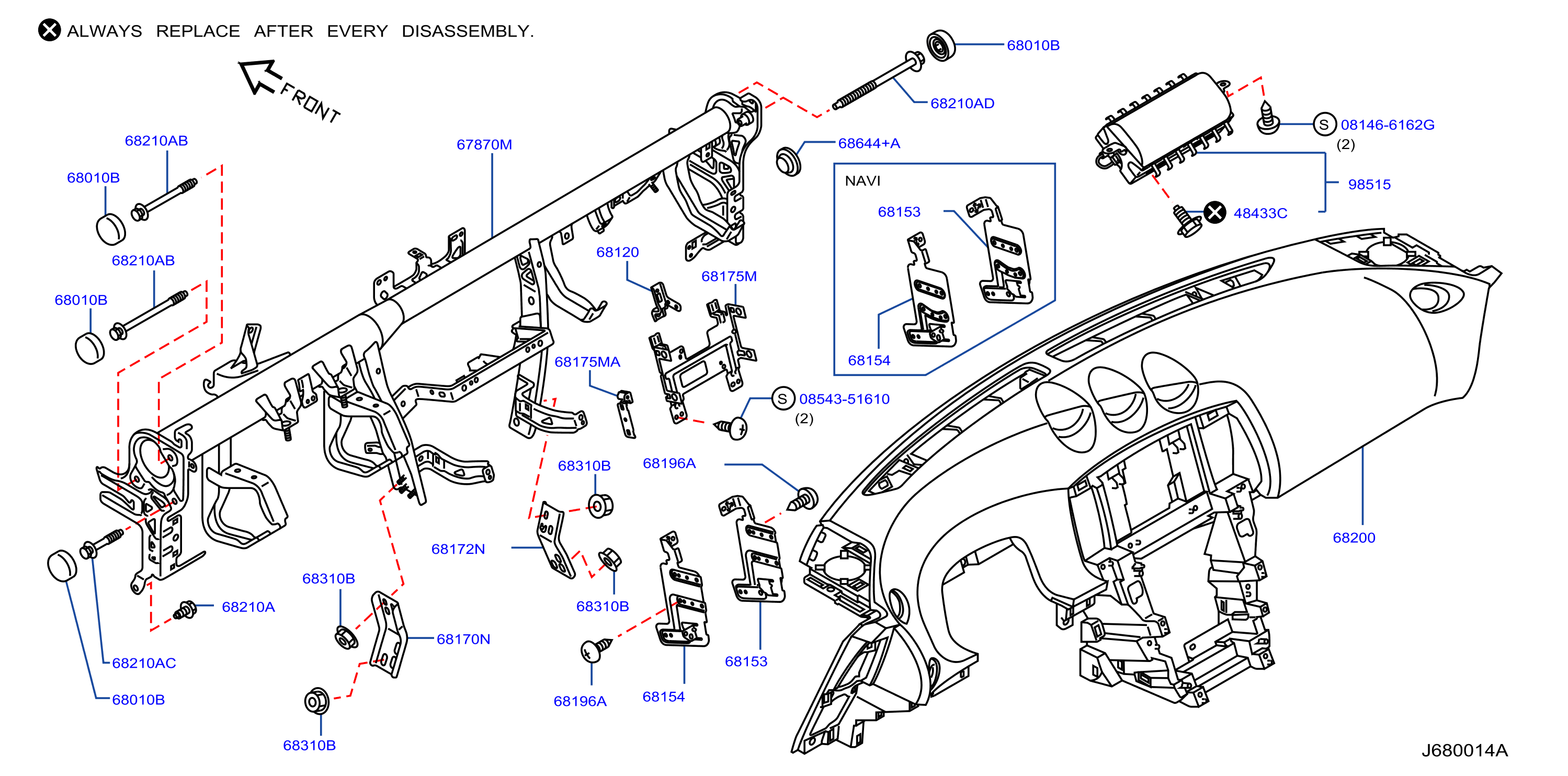 Diagram INSTRUMENT PANEL,PAD & CLUSTER LID for your 2002 Nissan Altima   