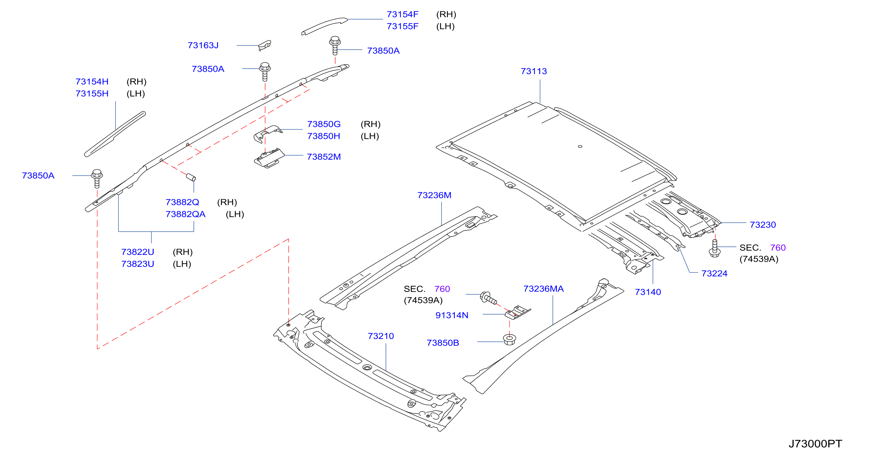Diagram PANEL DEL TECHO Y PARTES DE FIJACIÓN for your 2012 Nissan NV3500   
