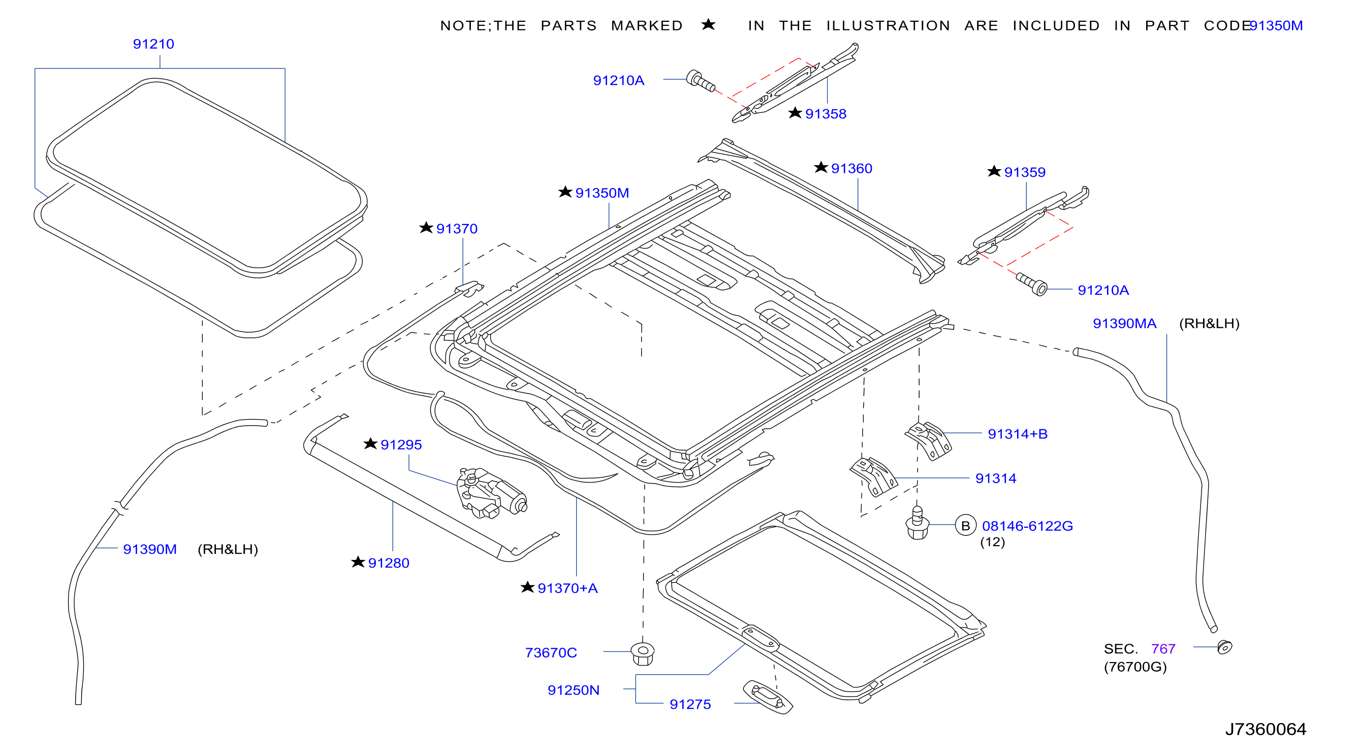 Diagram PIEZAS DE LA ESCOTILLA DE TECHO for your 2015 INFINITI QX50   