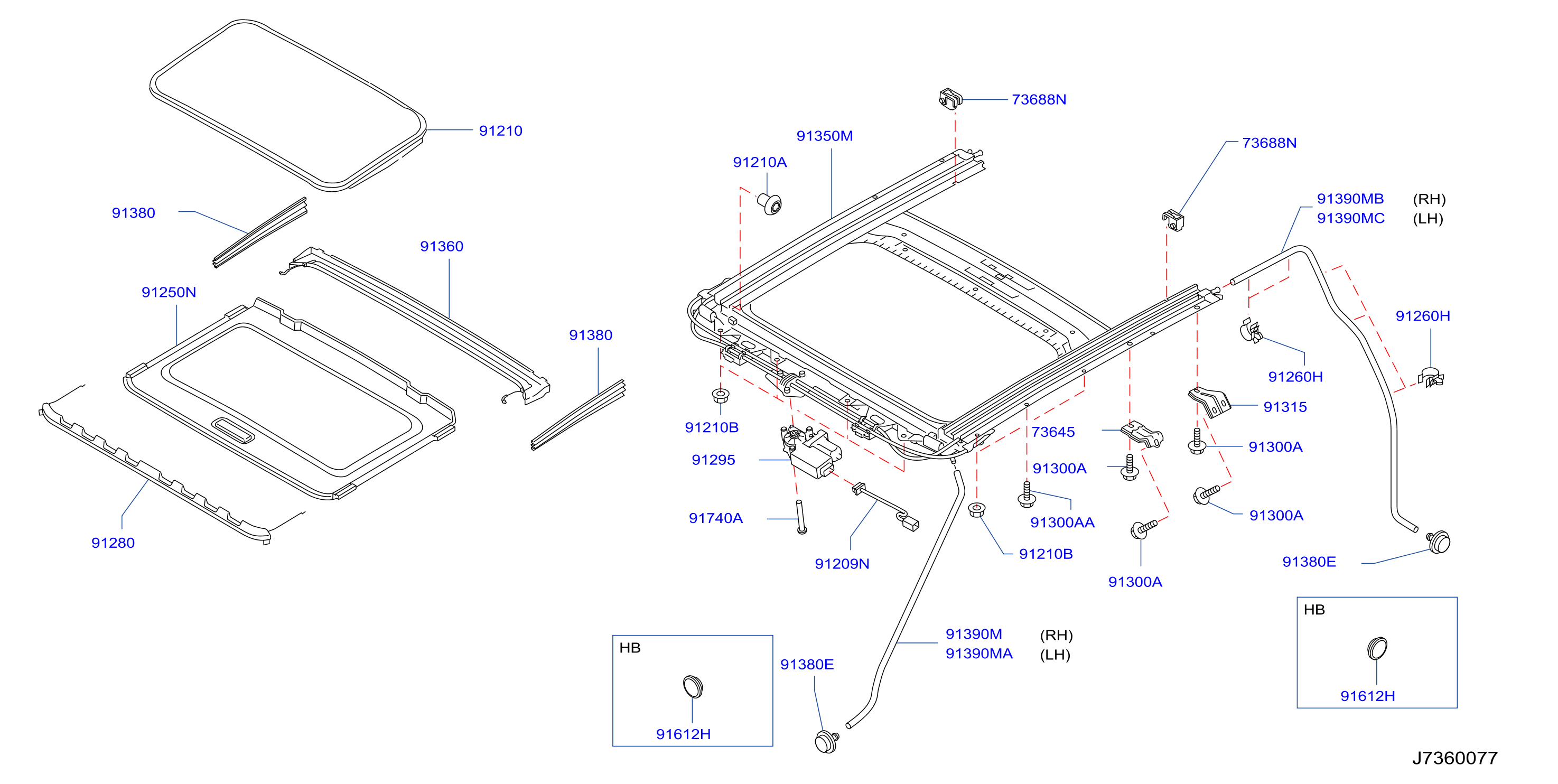 Diagram SUN ROOF PARTS for your Nissan Rogue  