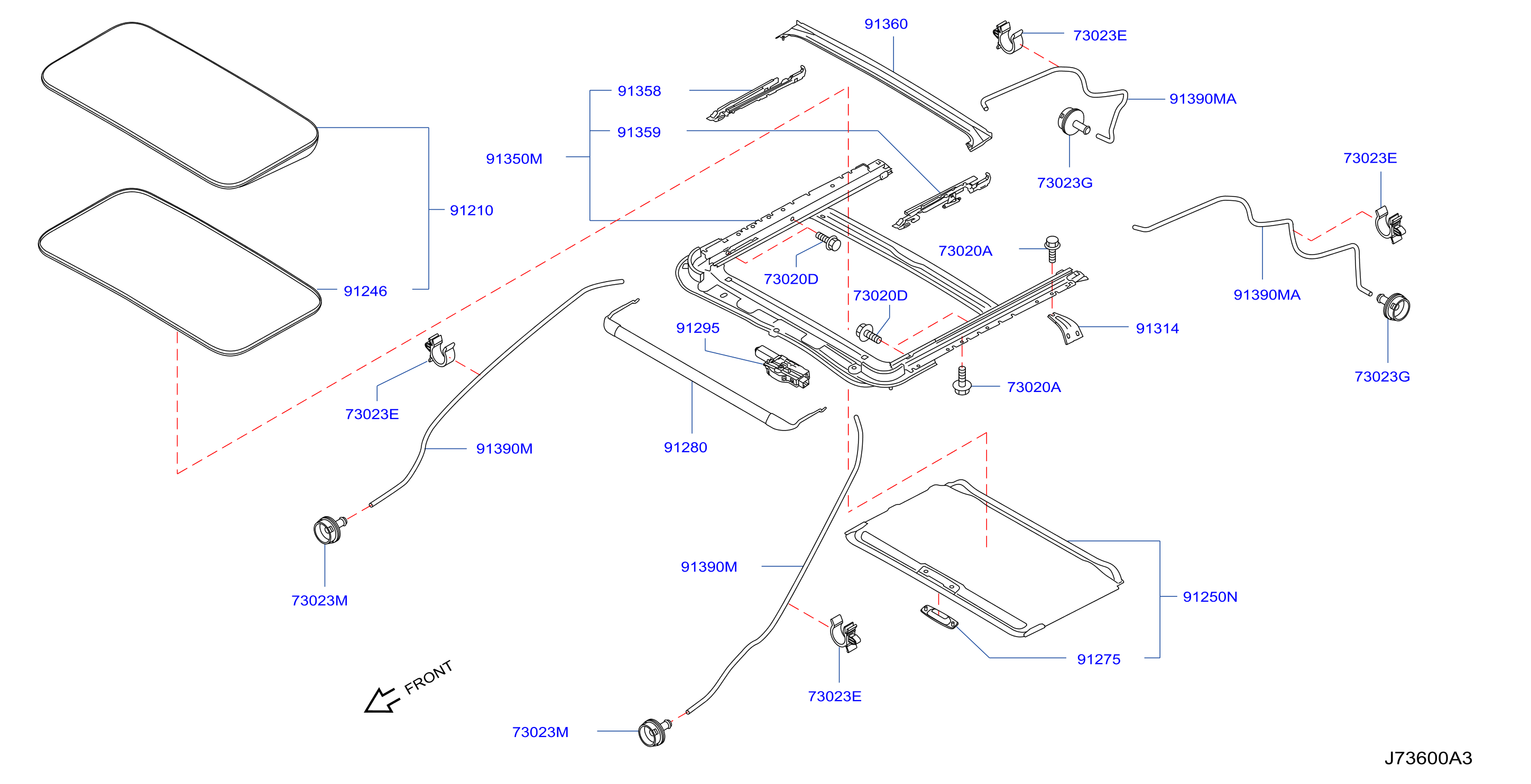 Diagram SUN ROOF PARTS for your 1992 Nissan Maxima   