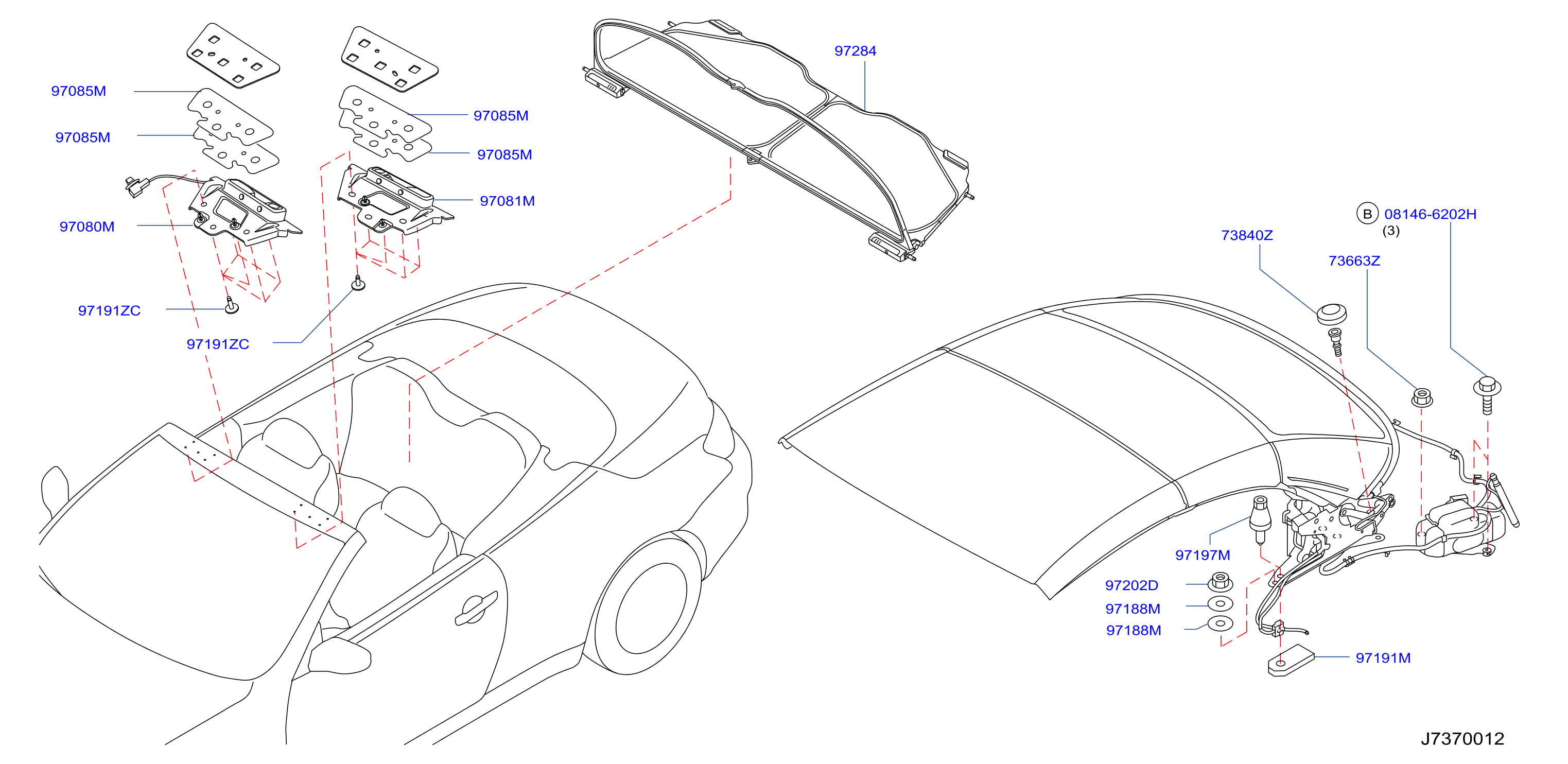 Diagram PIEZAS DEL TECHO ABIERTO for your 2009 INFINITI G37 Convertible SPORT PREMIUM 3.7L V6 AT 2WD 
