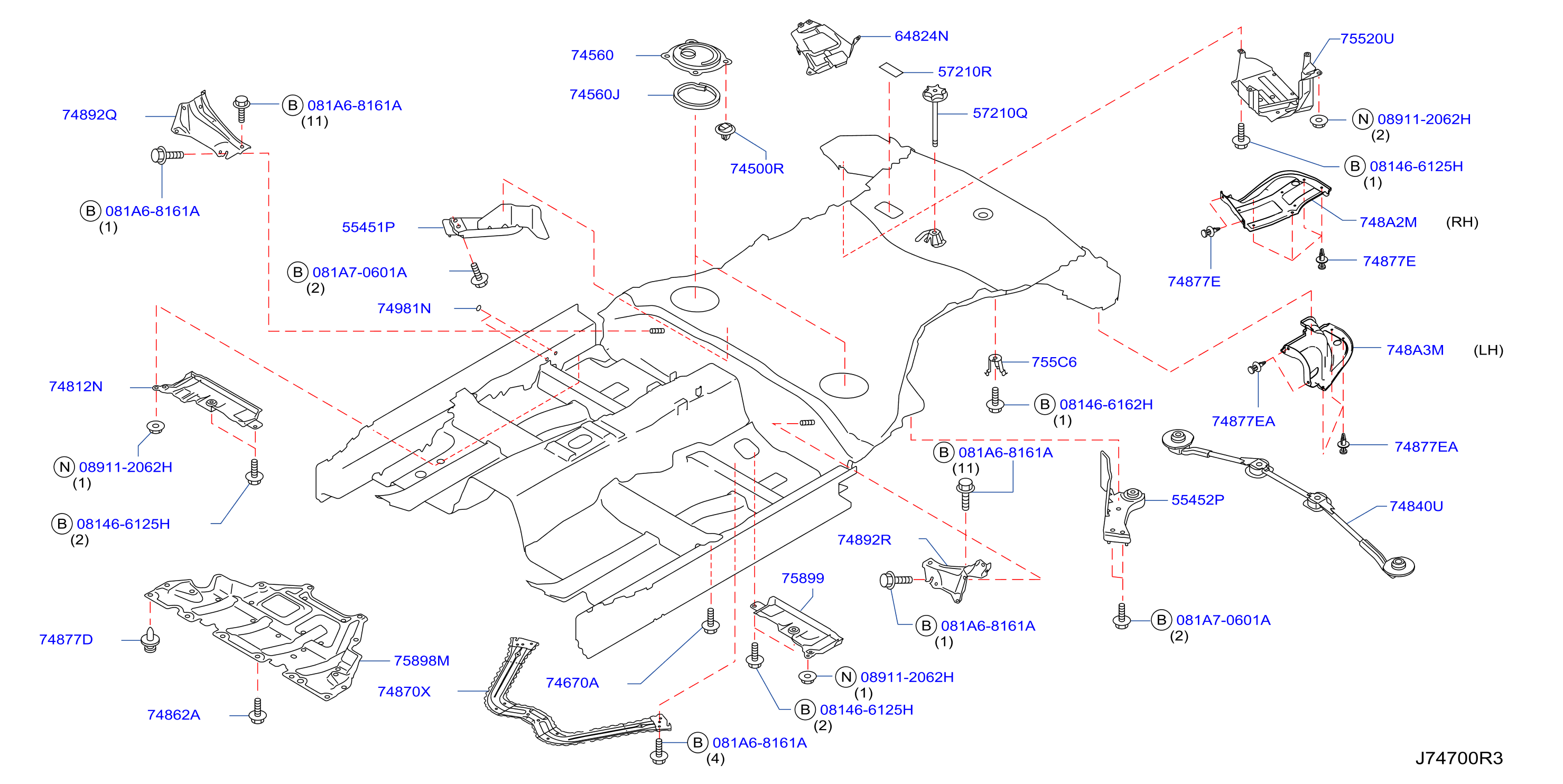 Diagram PARTES DE FIJACIÓN DEL PISO for your 2011 INFINITI QX50   