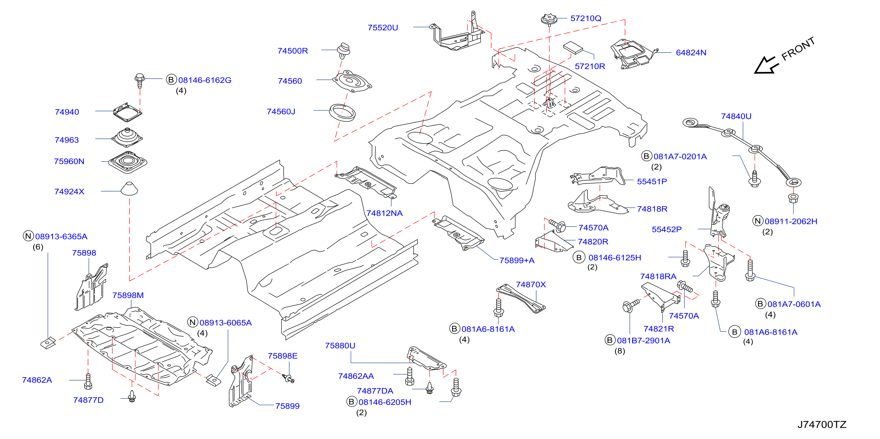 Diagram PARTES DE FIJACIÓN DEL PISO for your 2011 INFINITI QX50   