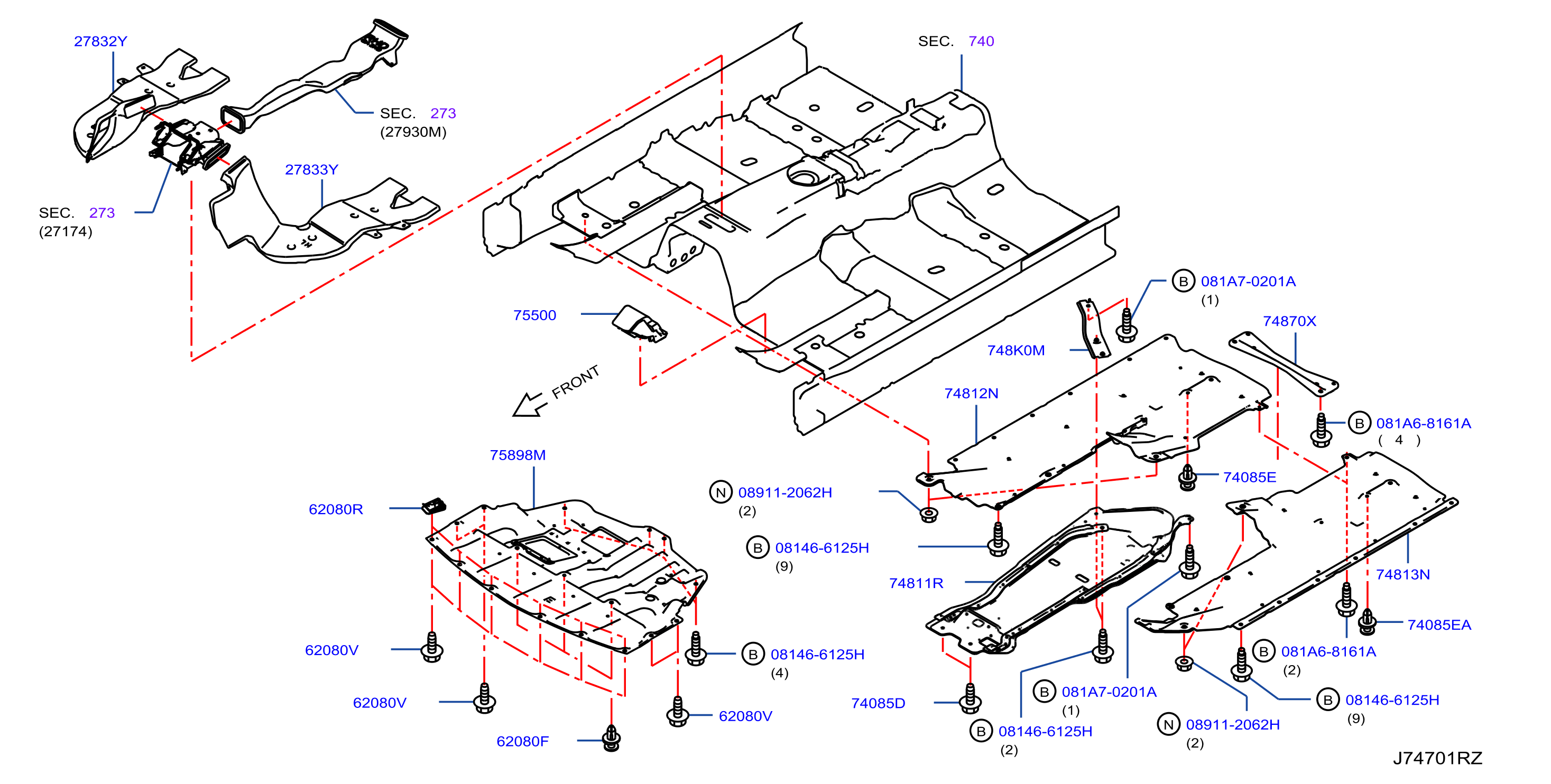 Diagram PARTES DE FIJACIÓN DEL PISO for your 2018 INFINITI QX50   