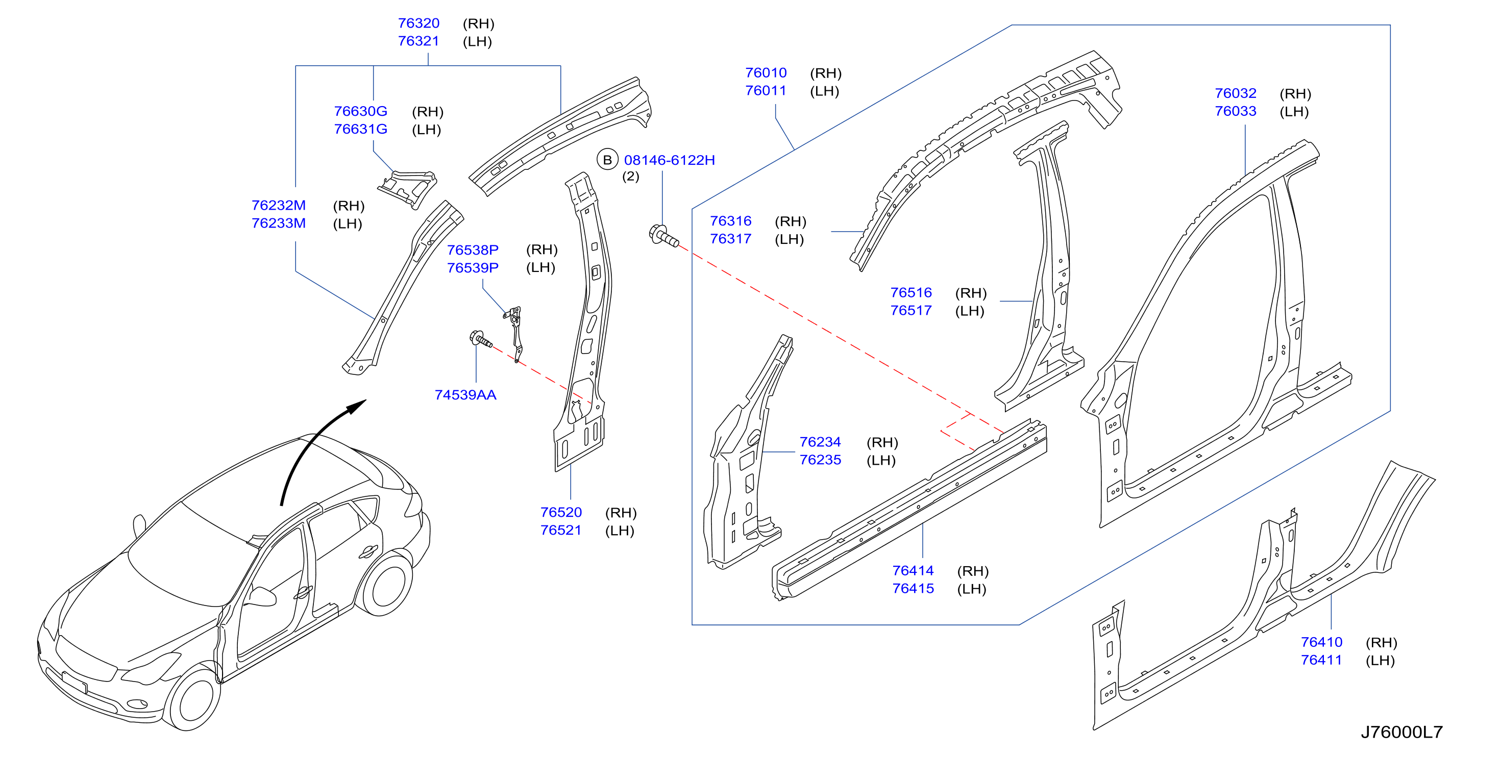 Diagram PANEL LATERAL DE LA CARROCERÍA for your 2012 INFINITI QX50   