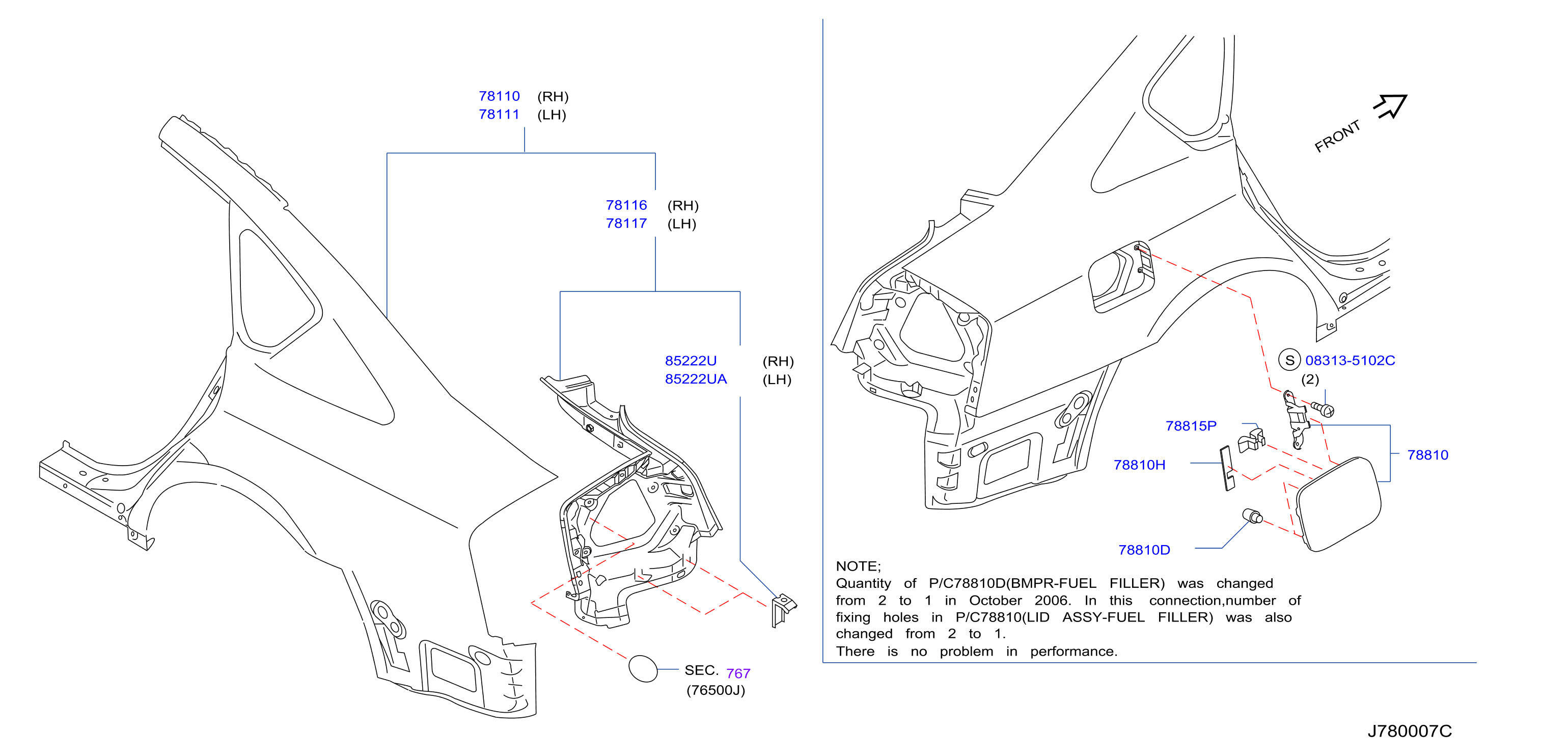 Diagram REAR FENDER & FITTING for your 2006 INFINITI M45   